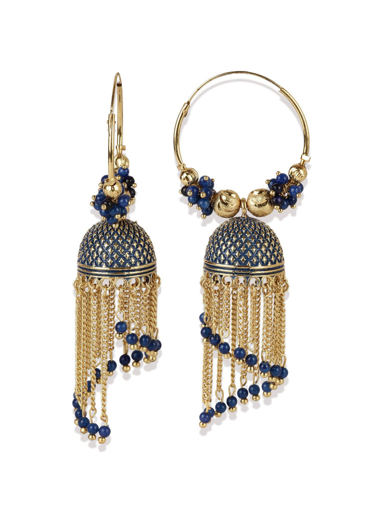 Women's Blue & Gold-Plated Enamelled Dome Shaped Jhumkas