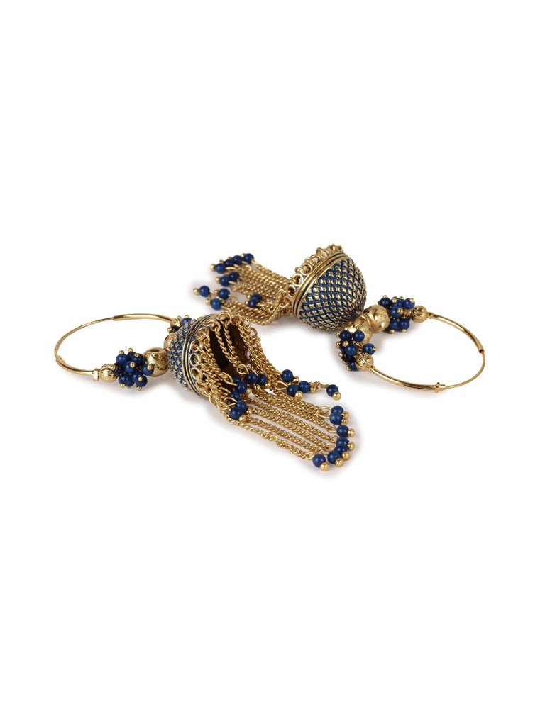 Women's Blue & Gold-Plated Enamelled Dome Shaped Jhumkas