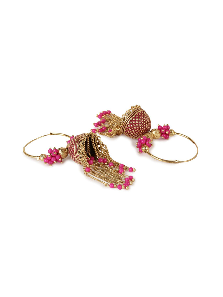 Women's Pink & Gold-Plated Enamelled Dome Shaped Jhumkas