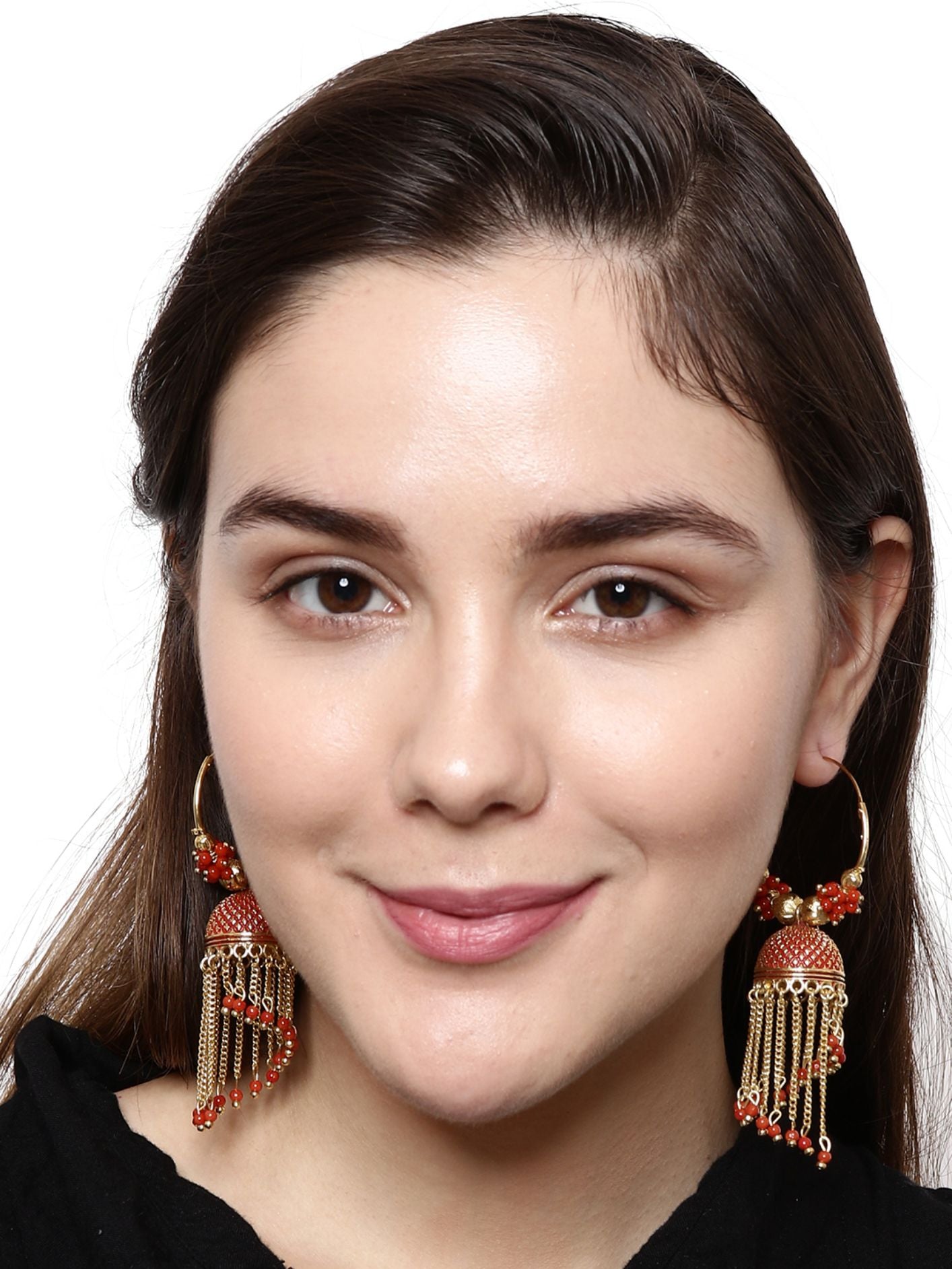 Women's Red & Gold-Plated Enamelled Dome Shaped Jhumkas