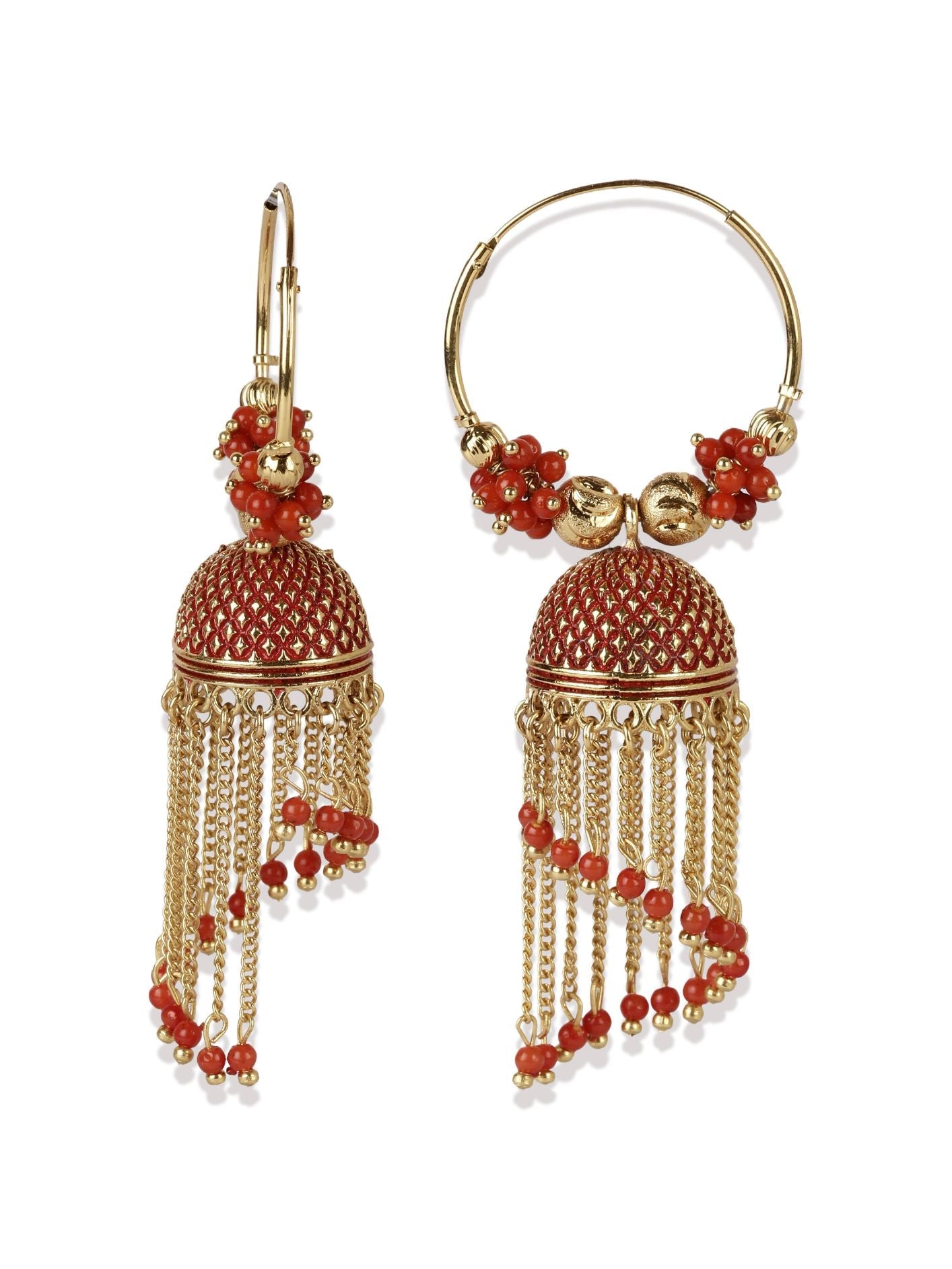 Women's Red & Gold-Plated Enamelled Dome Shaped Jhumkas