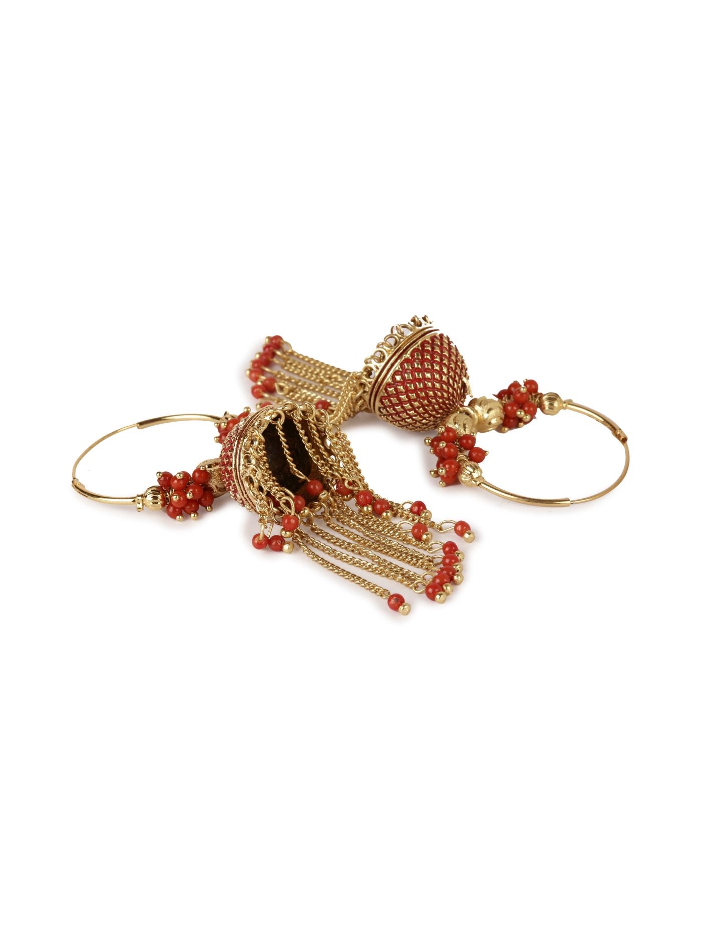 Women's Red & Gold-Plated Enamelled Dome Shaped Jhumkas