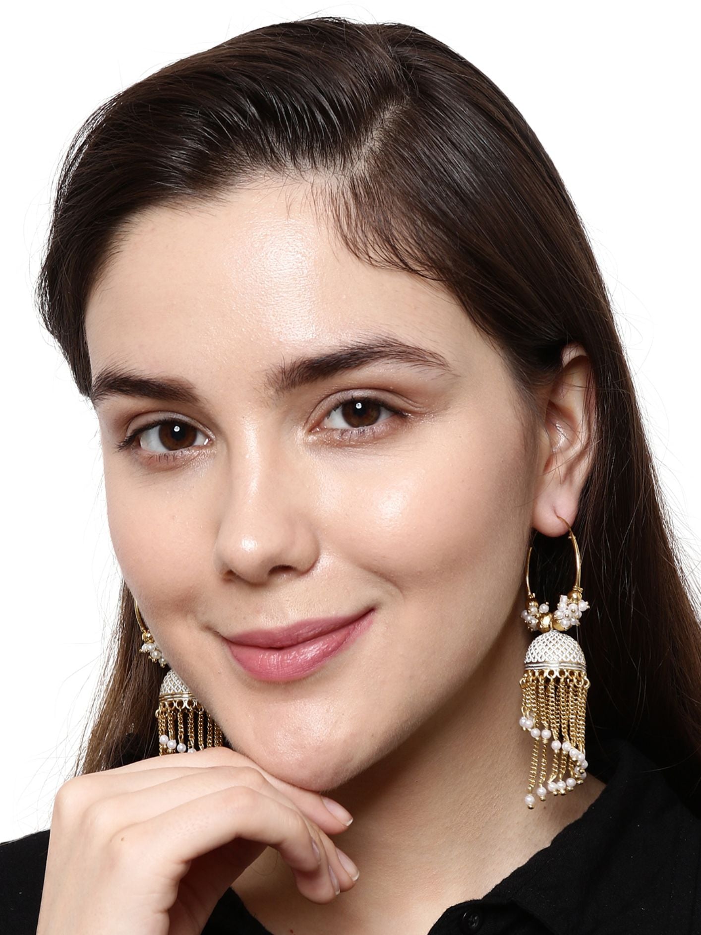Women's White & Gold-Plated Enamelled Dome Shaped Jhumkas
