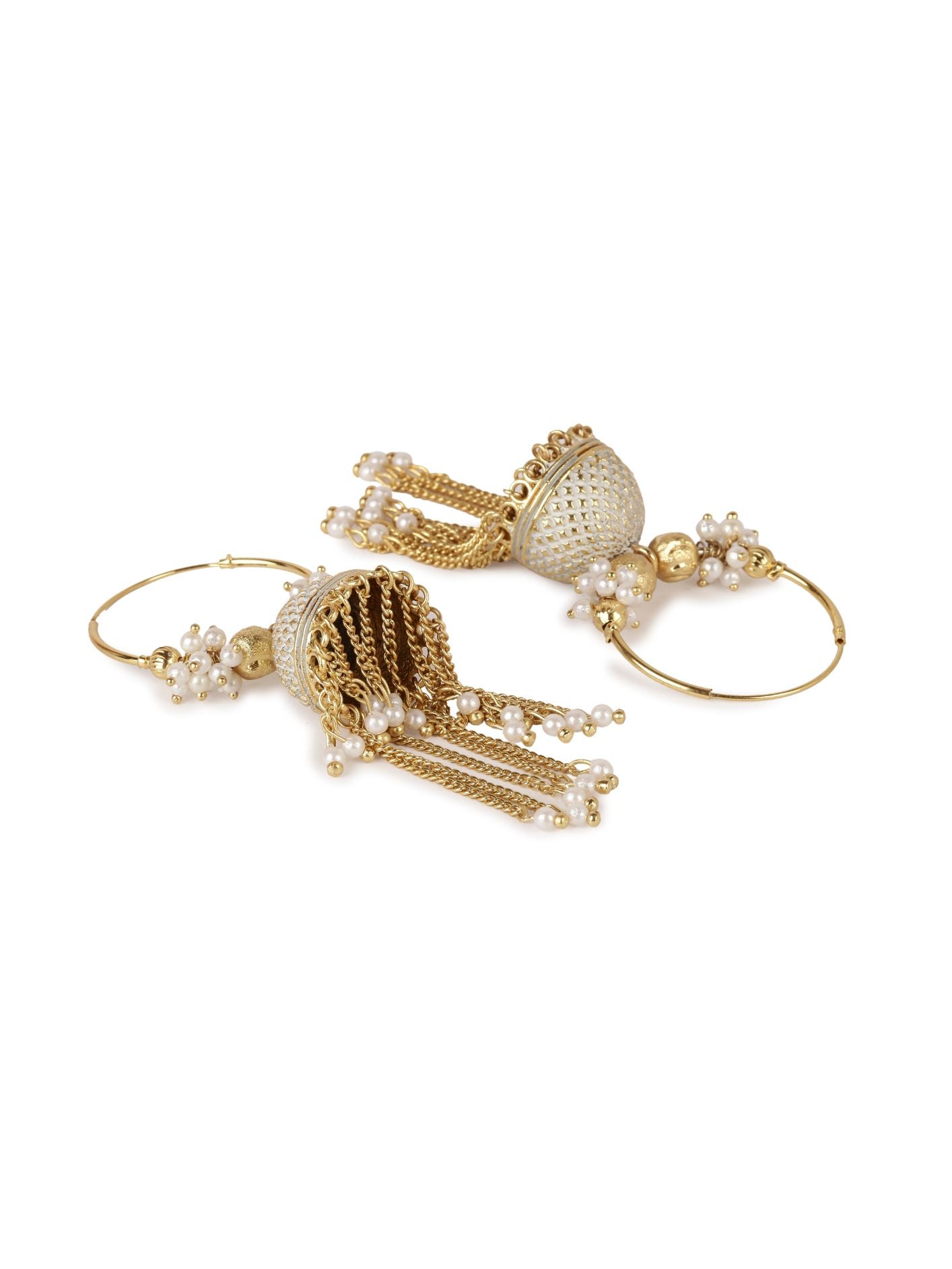 Women's White & Gold-Plated Enamelled Dome Shaped Jhumkas