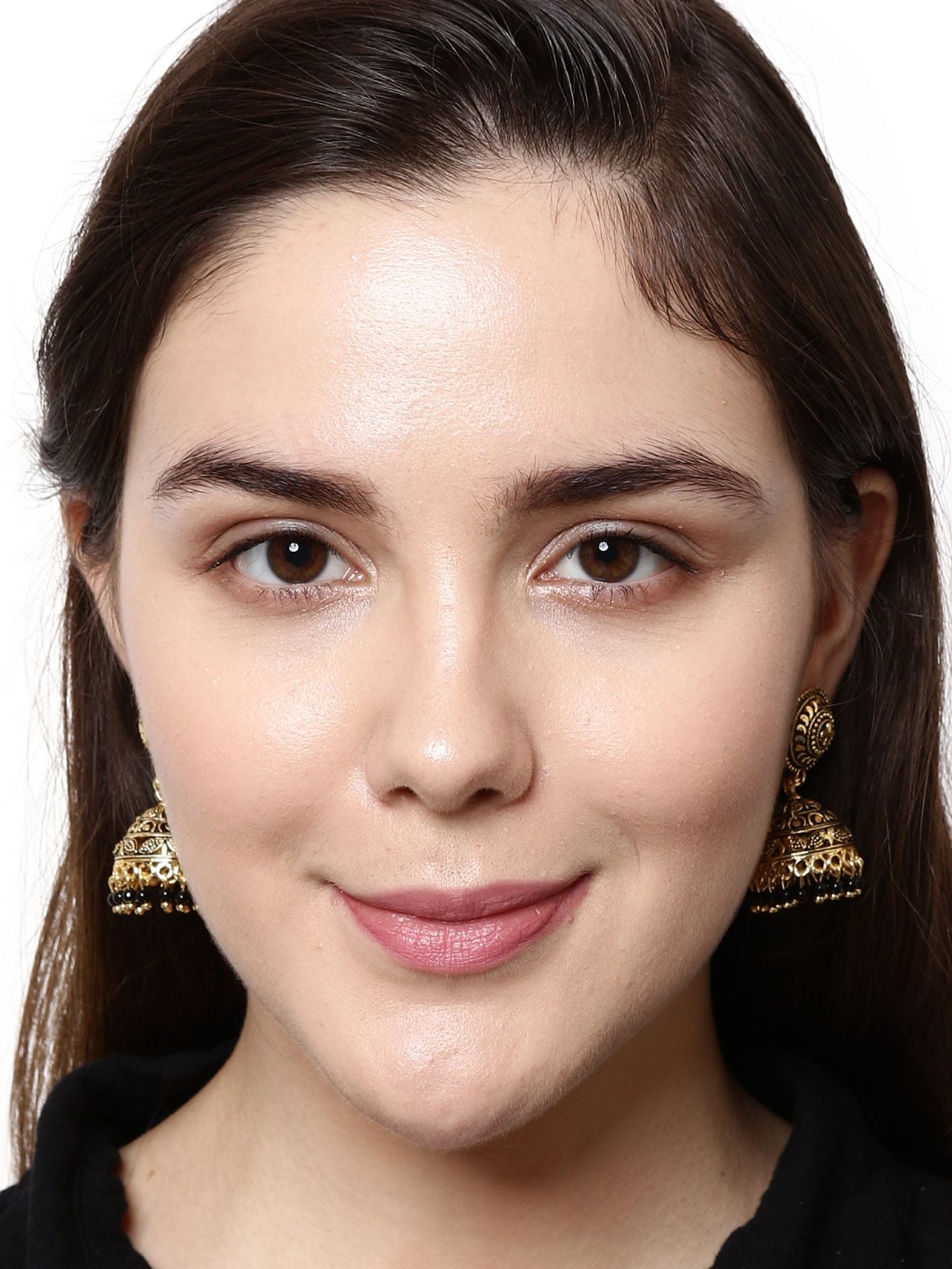 Women's Black & Gold-Plated Enamelled Dome Shaped Jhumkas