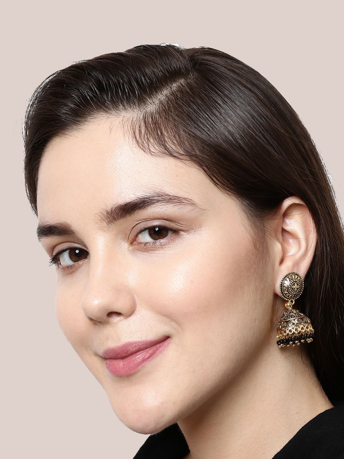 Women's Black & Gold-Plated Enamelled Dome Shaped Jhumkas
