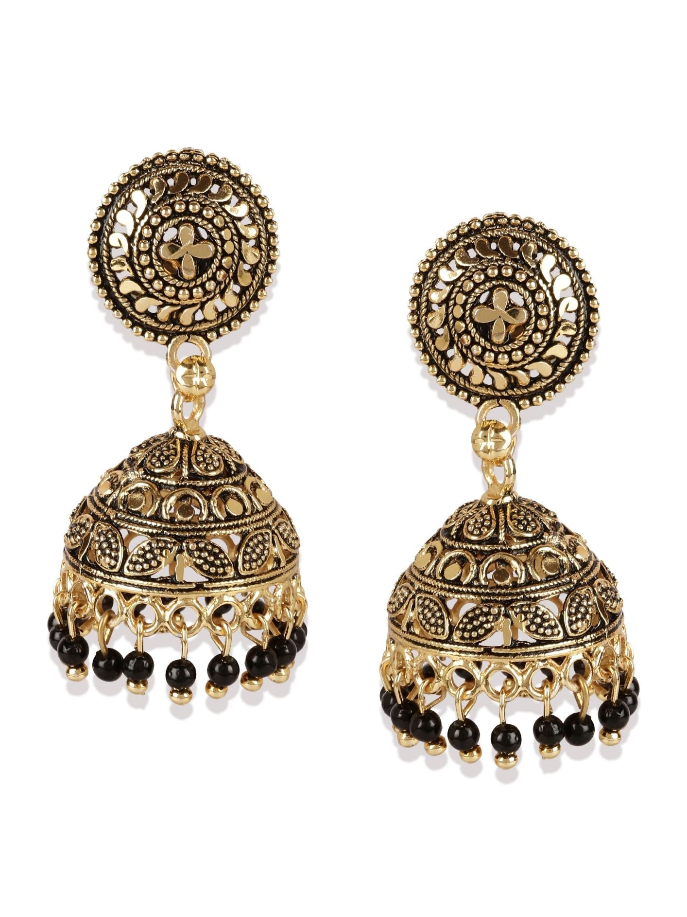 Women's Black & Gold-Plated Enamelled Dome Shaped Jhumkas