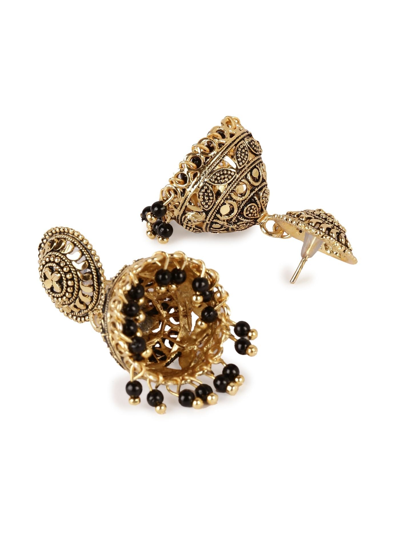 Women's Black & Gold-Plated Enamelled Dome Shaped Jhumkas