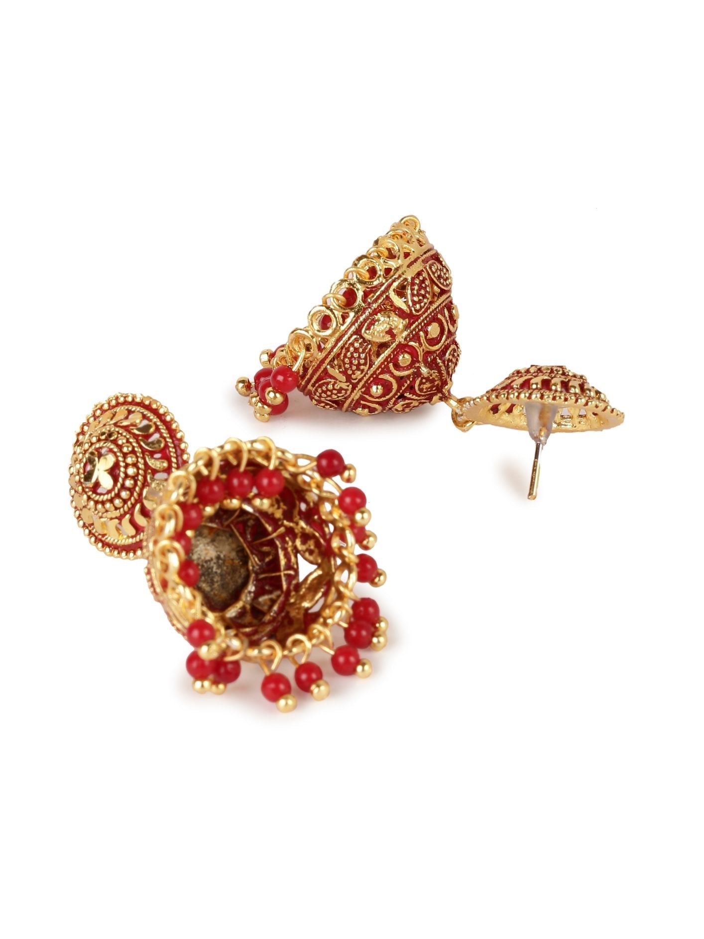 Women's Red & Gold-Plated Enamelled Dome Shaped Jhumkas