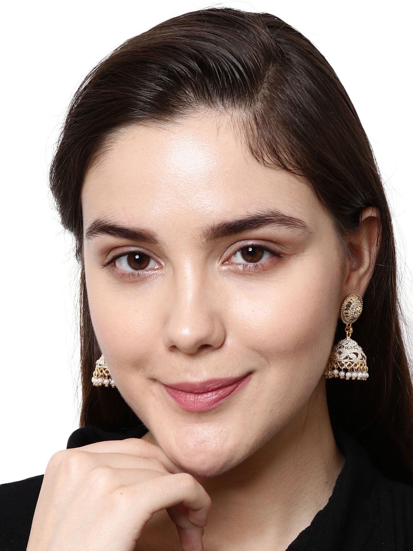 Women's White & Gold-Plated Enamelled Dome Shaped Jhumkas