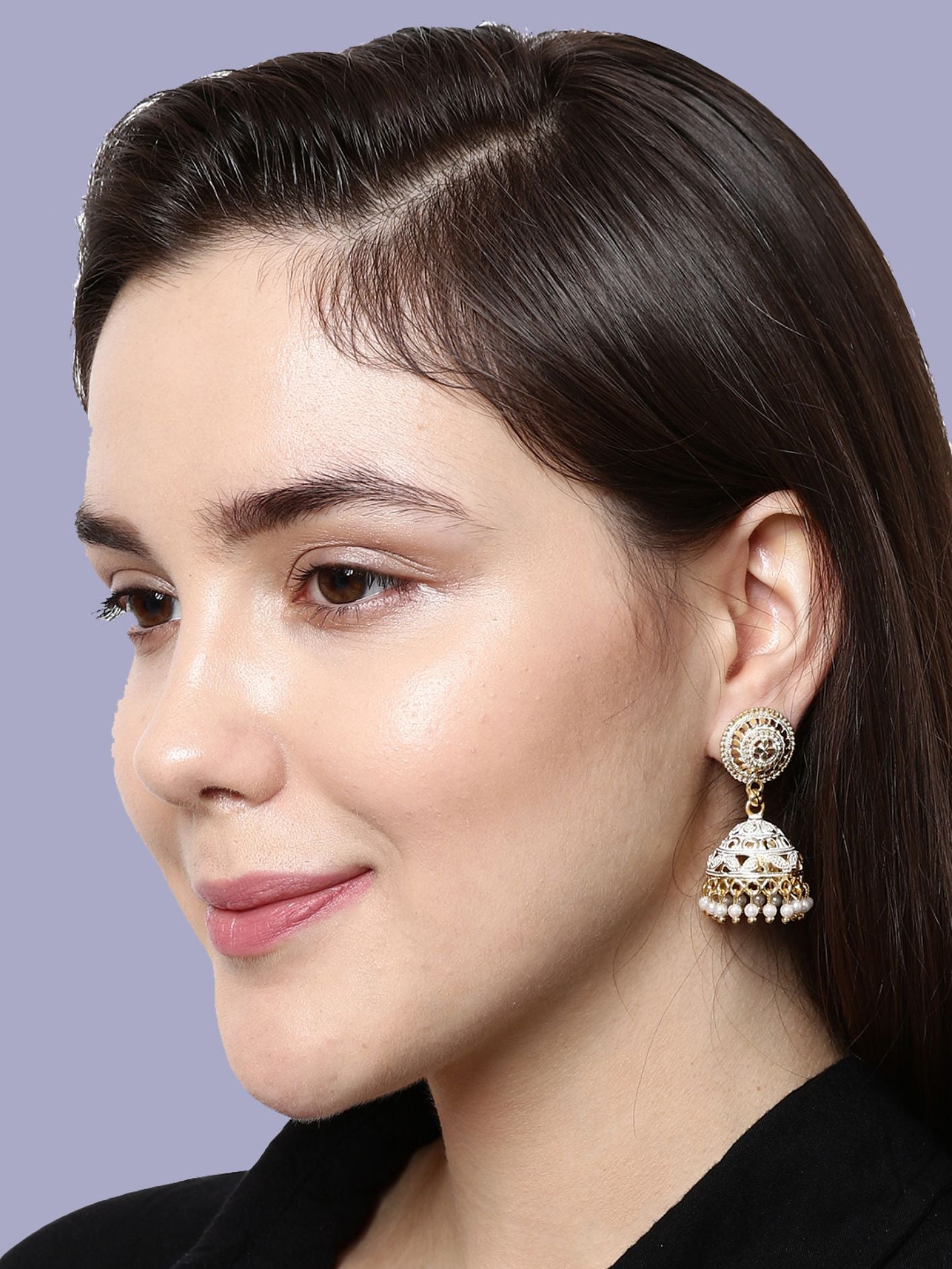 Women's White & Gold-Plated Enamelled Dome Shaped Jhumkas