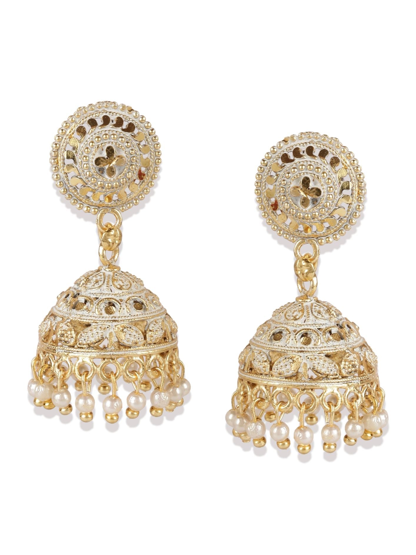 Women's White & Gold-Plated Enamelled Dome Shaped Jhumkas