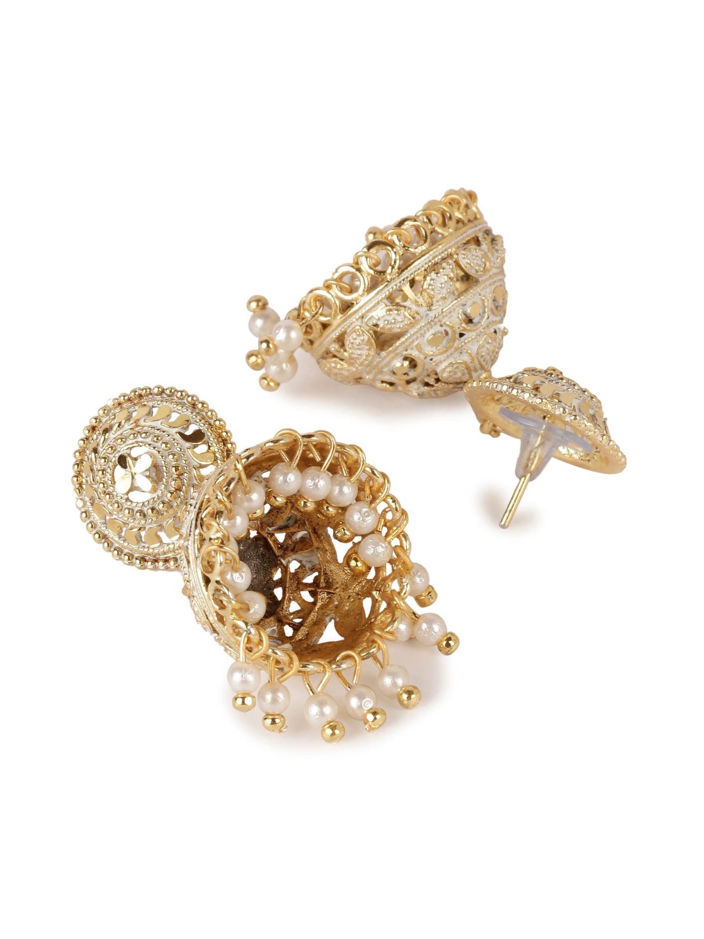 Women's White & Gold-Plated Enamelled Dome Shaped Jhumkas