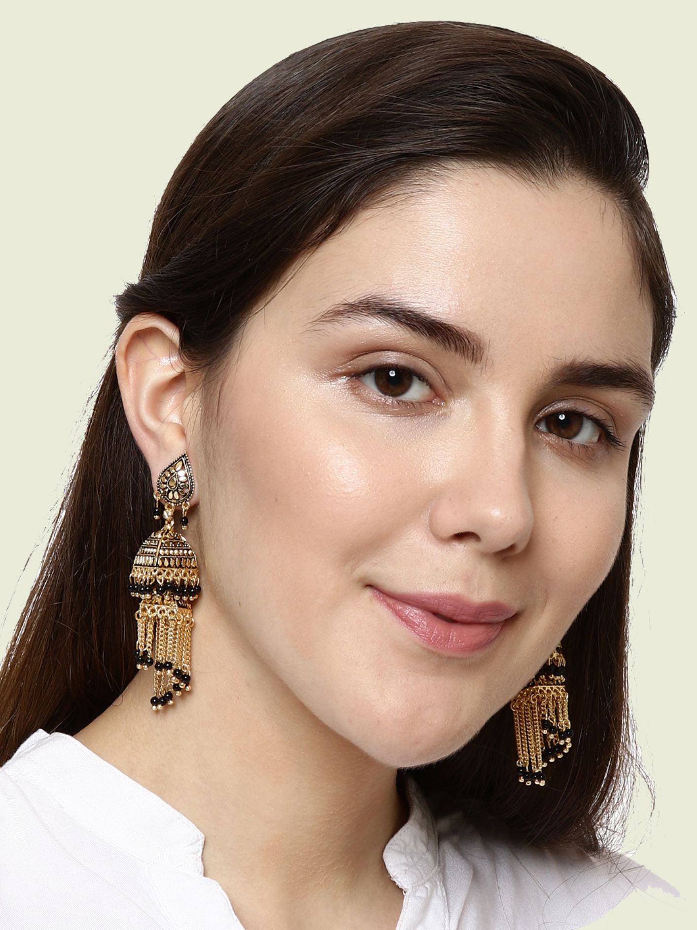 Women's Black & Gold-Plated Enamelled Dome Shaped Jhumkas