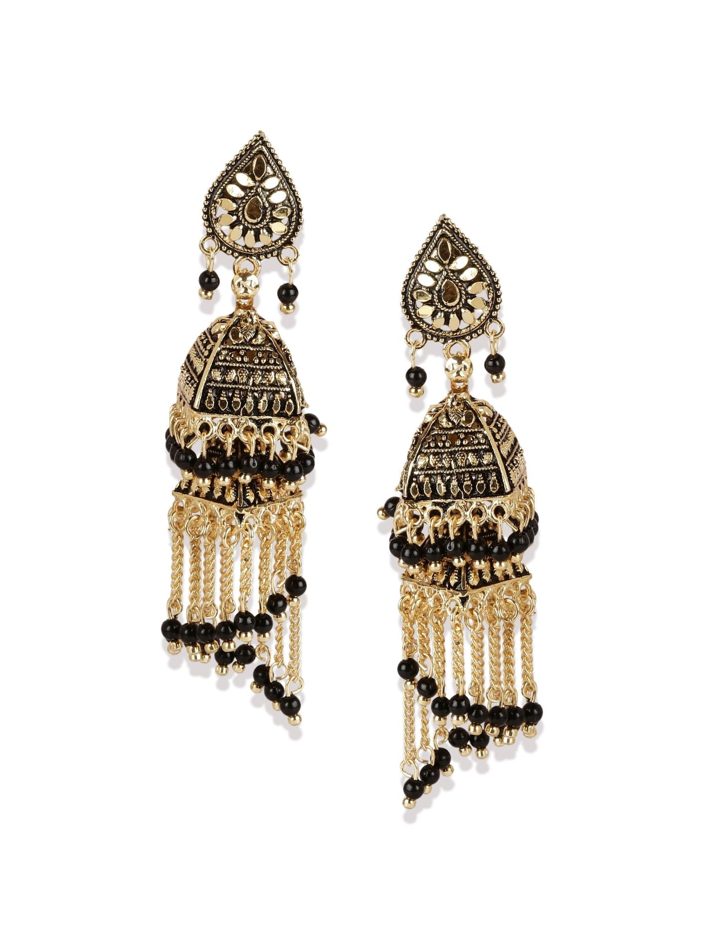 Women's Black & Gold-Plated Enamelled Dome Shaped Jhumkas