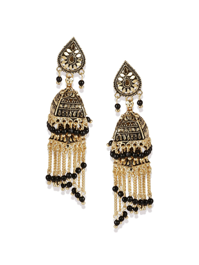 Women's Black & Gold-Plated Enamelled Dome Shaped Jhumkas