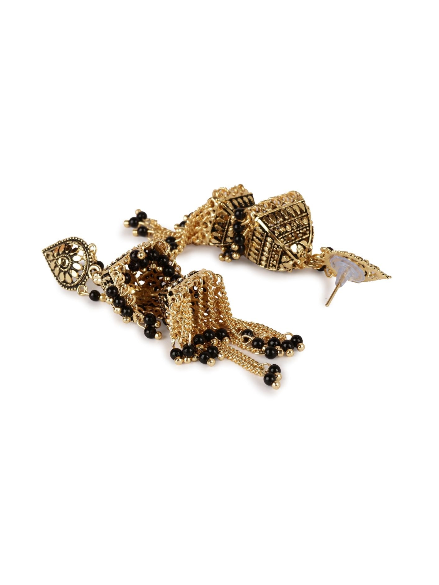 Women's Black & Gold-Plated Enamelled Dome Shaped Jhumkas