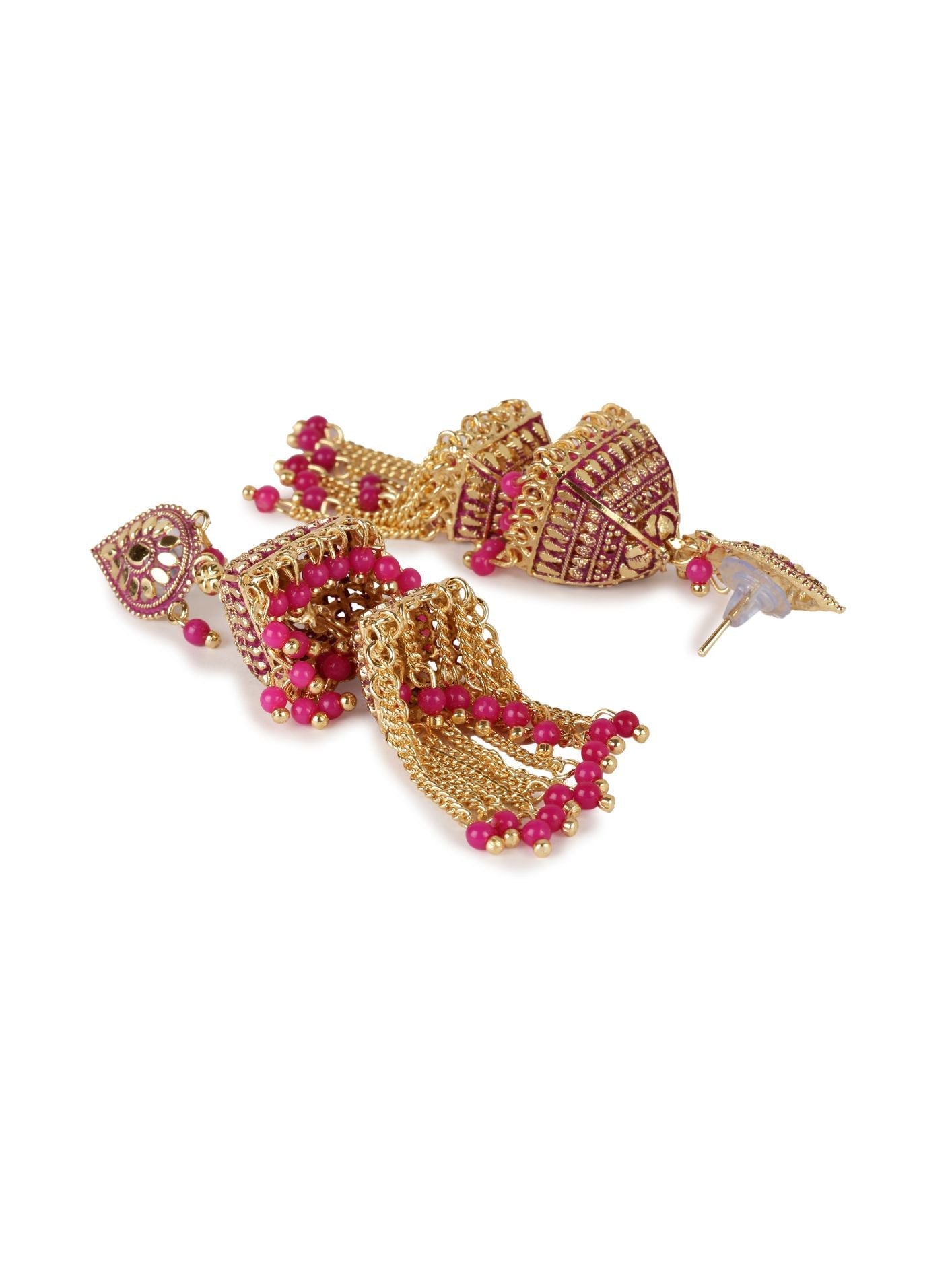 Women's Pink & Gold-Plated Enamelled Dome Shaped Jhumkas