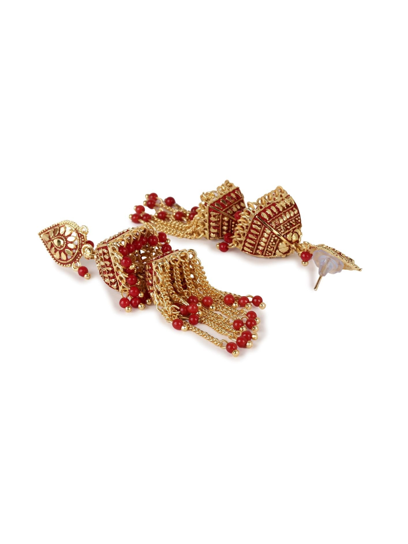Women's Red & Gold-Plated Enamelled Dome Shaped Jhumkas