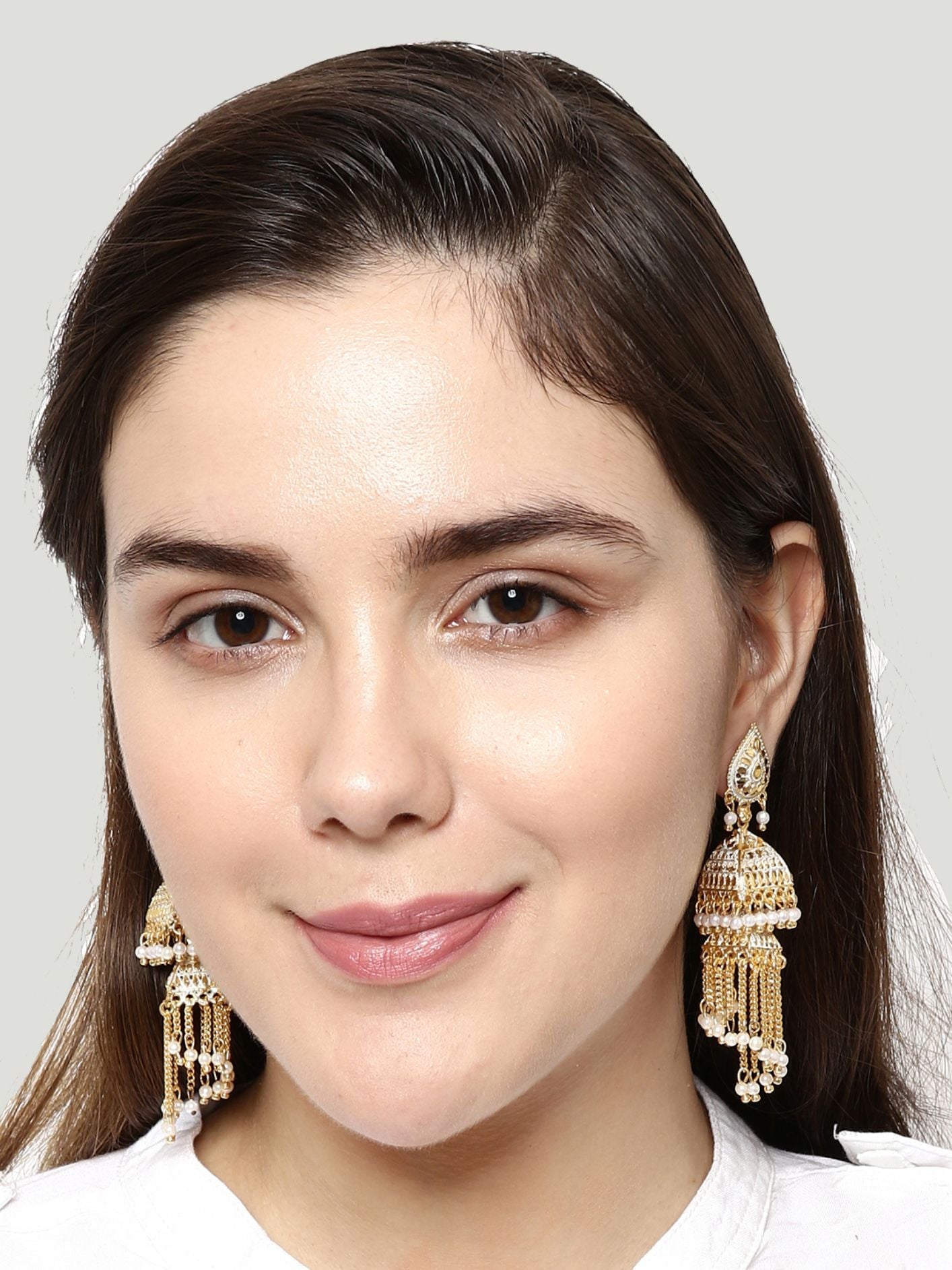 Women's White & Gold-Plated Enamelled Dome Shaped Jhumkas