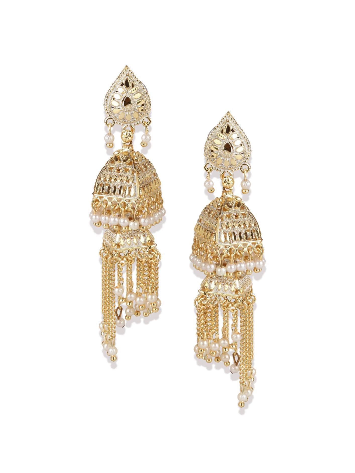 Women's White & Gold-Plated Enamelled Dome Shaped Jhumkas