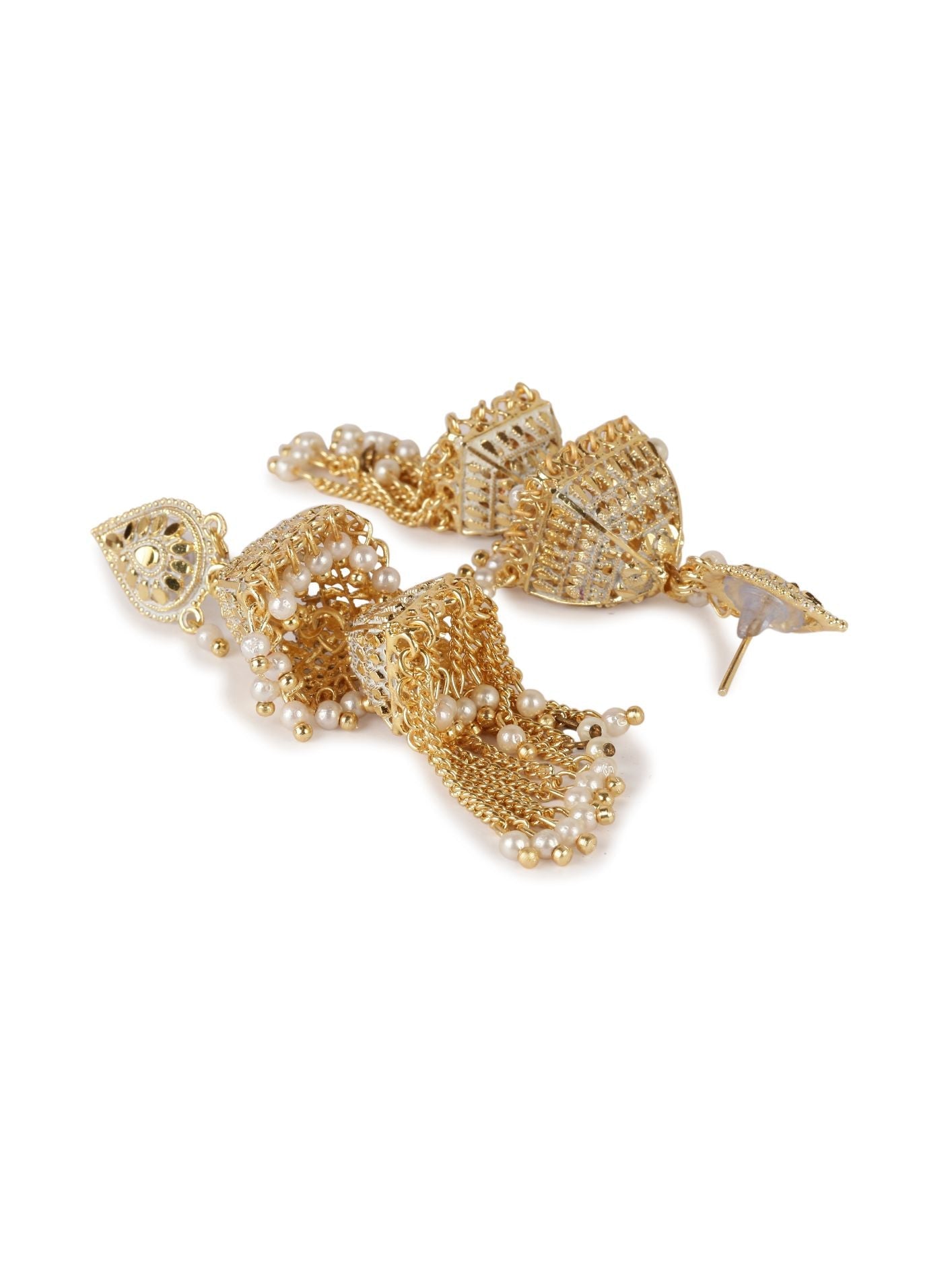 Women's White & Gold-Plated Enamelled Dome Shaped Jhumkas