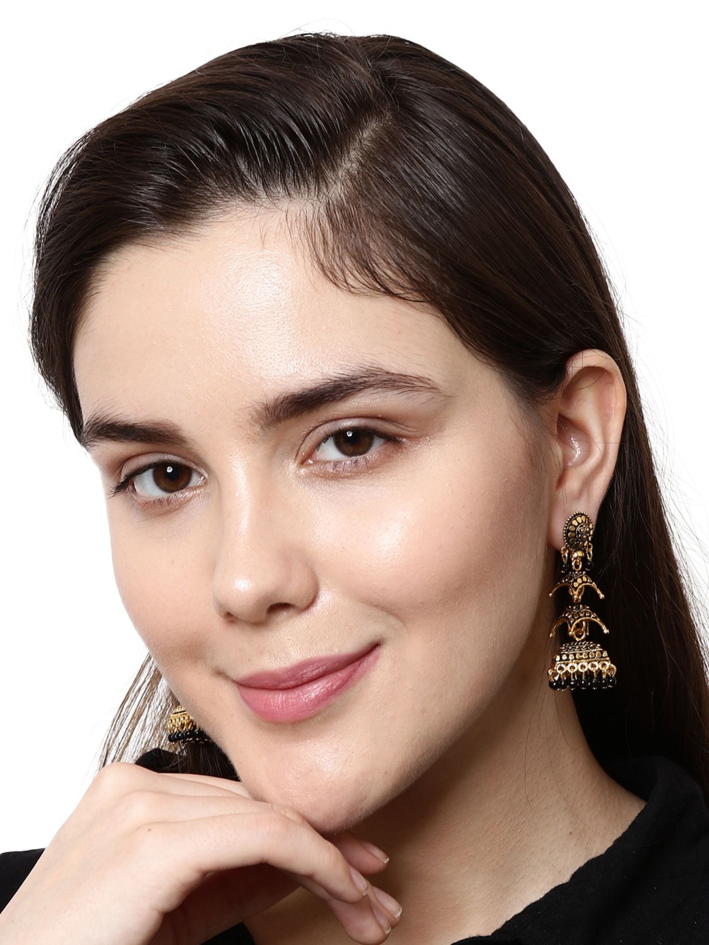 Women's Gold-Toned & Black Dome Shaped Jhumkas