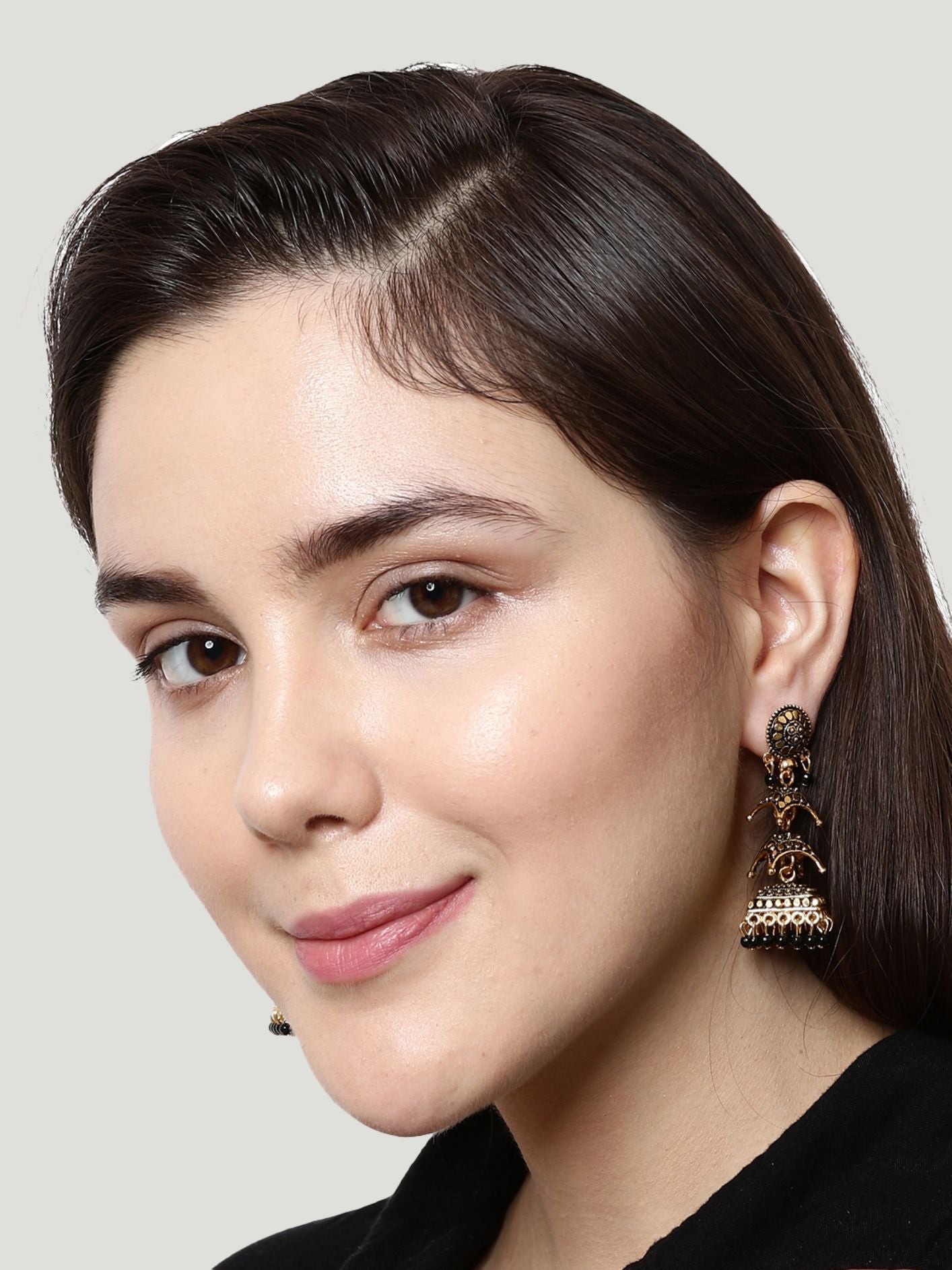 Women's Gold-Toned & Black Dome Shaped Jhumkas