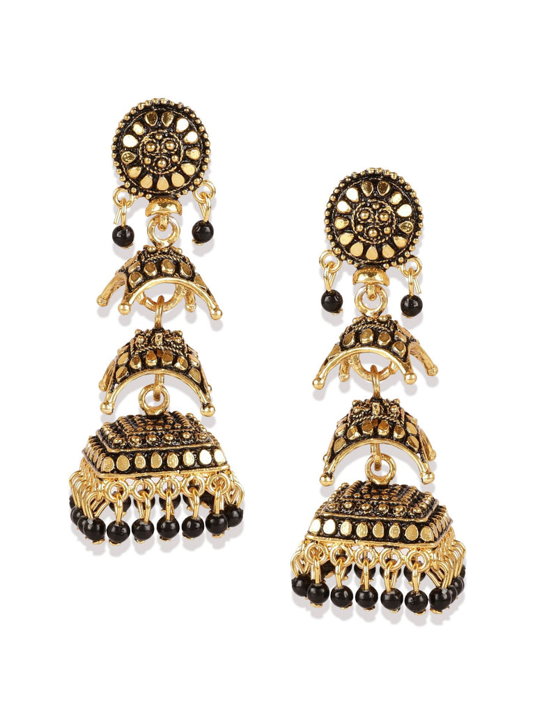 Women's Gold-Toned & Black Dome Shaped Jhumkas