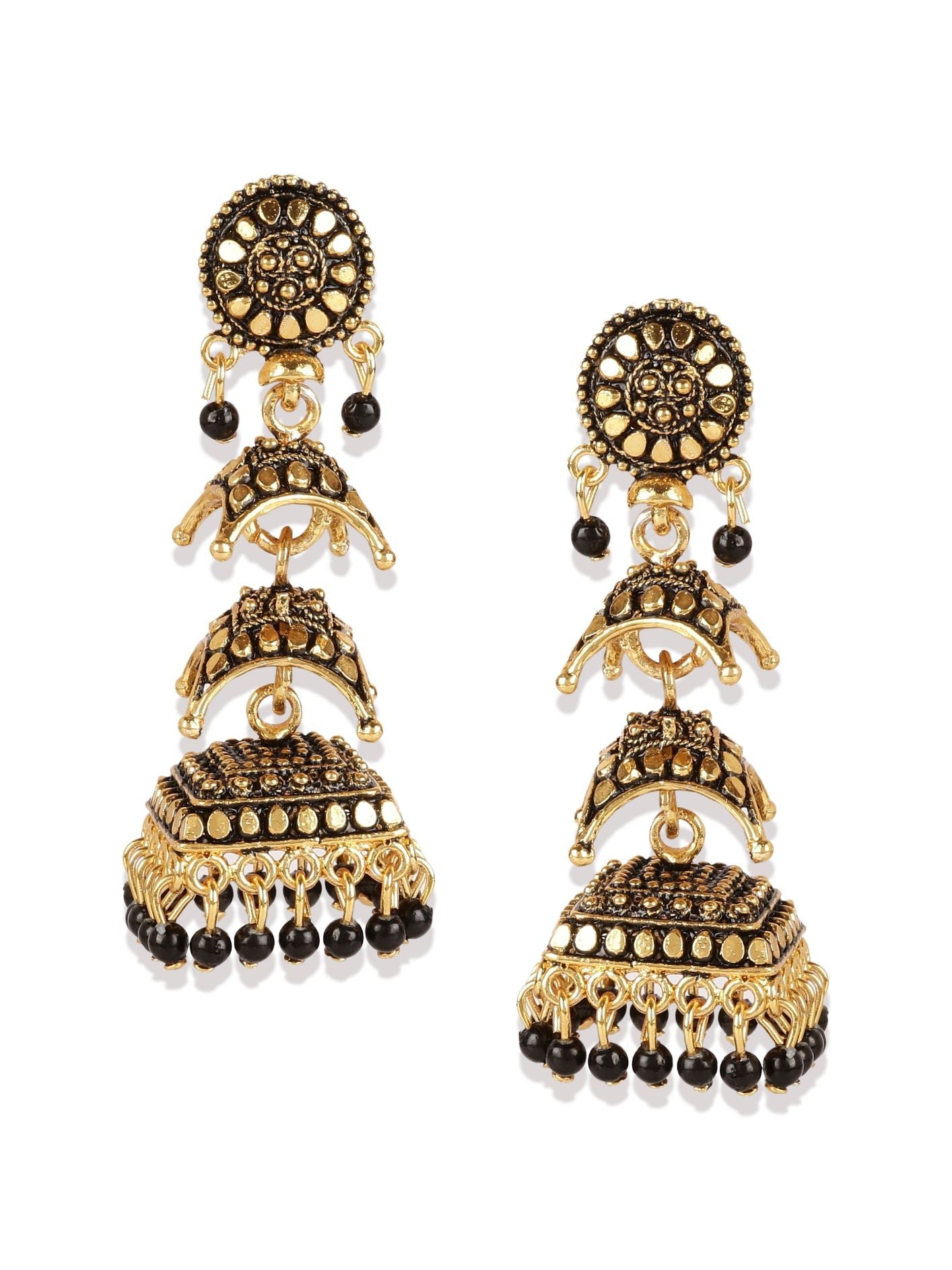 Women's Gold-Toned & Black Dome Shaped Jhumkas