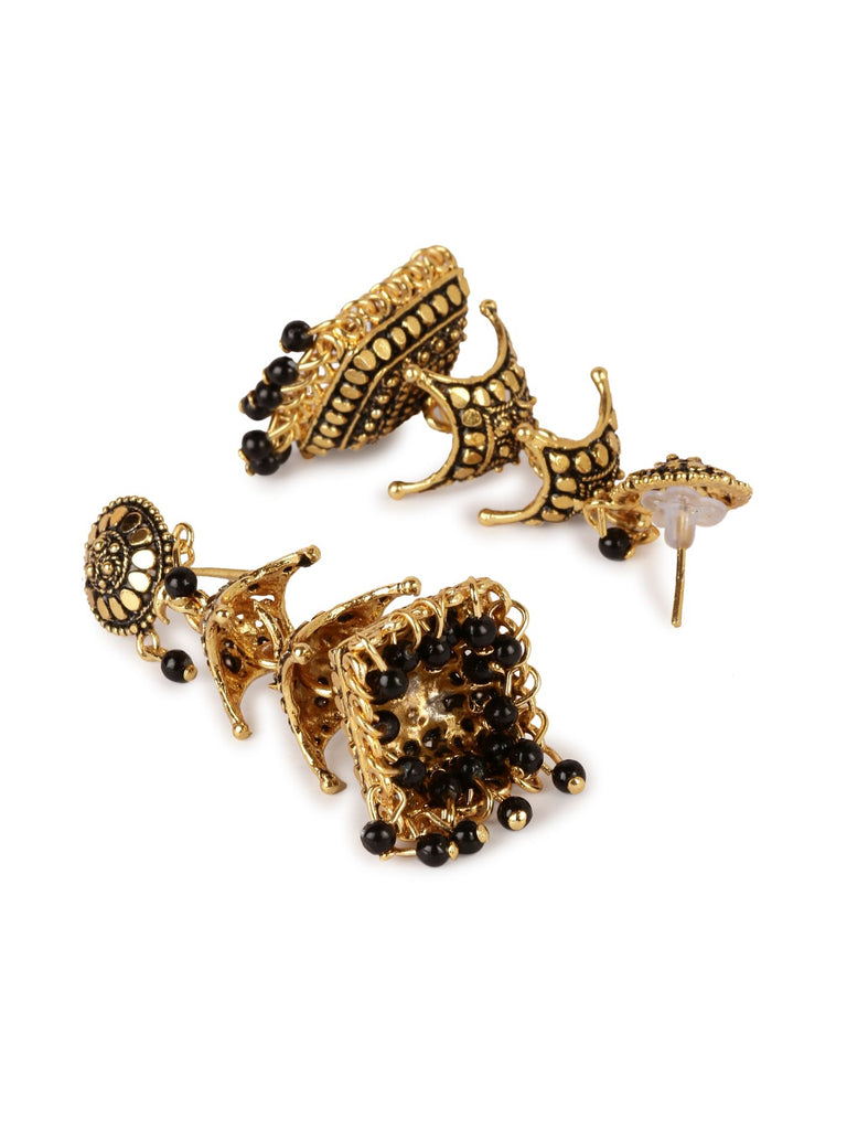 Women's Gold-Toned & Black Dome Shaped Jhumkas