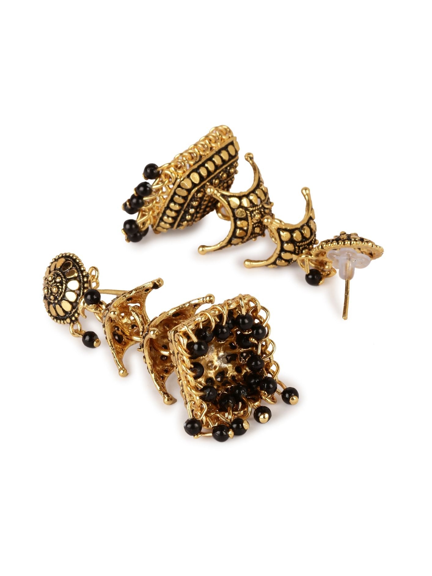 Women's Gold-Toned & Black Dome Shaped Jhumkas