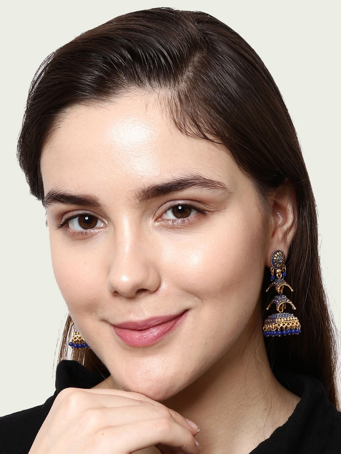 Women's Blue & Gold-Toned Dome Shaped Jhumkas