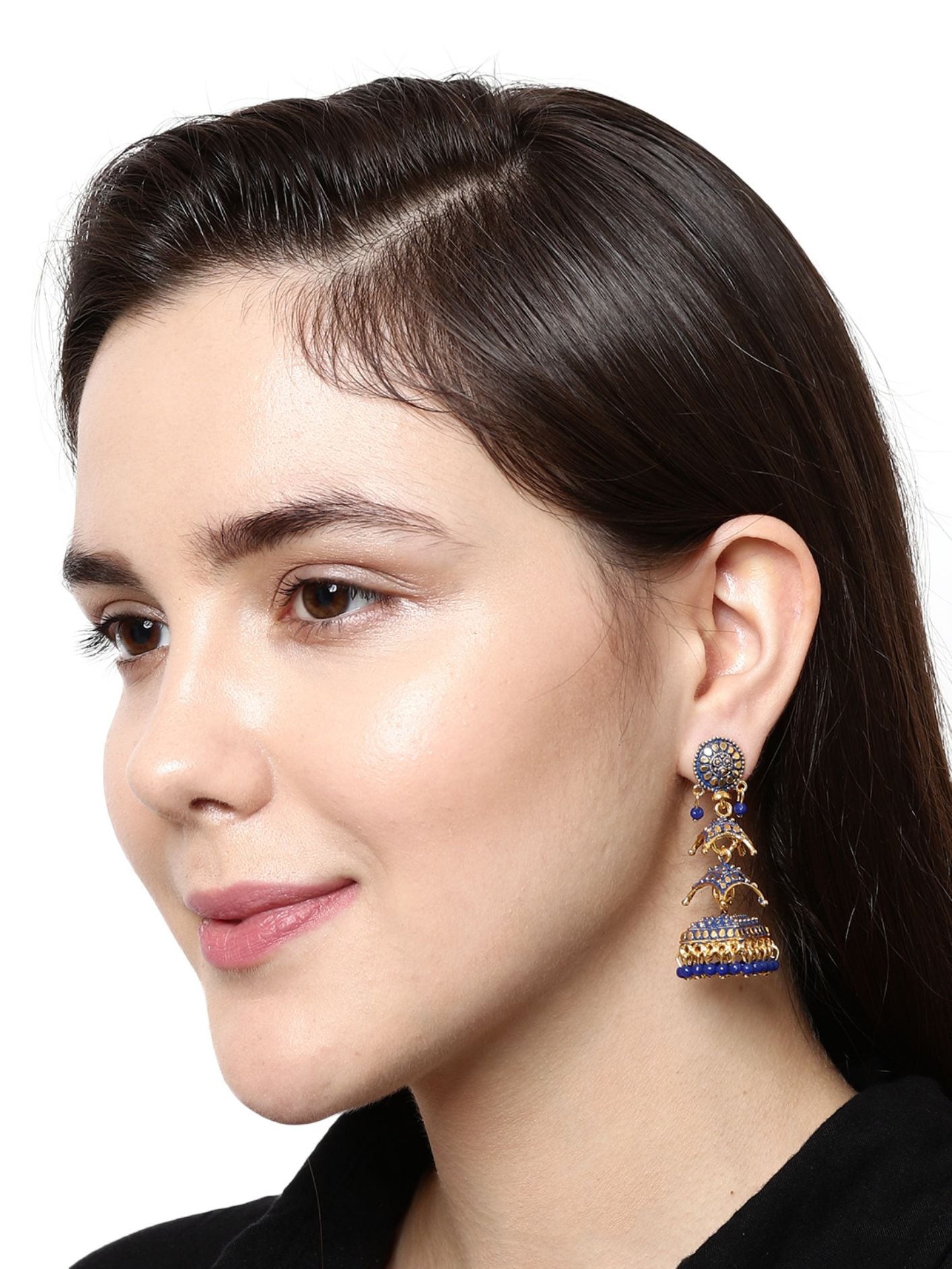 Women's Blue & Gold-Toned Dome Shaped Jhumkas