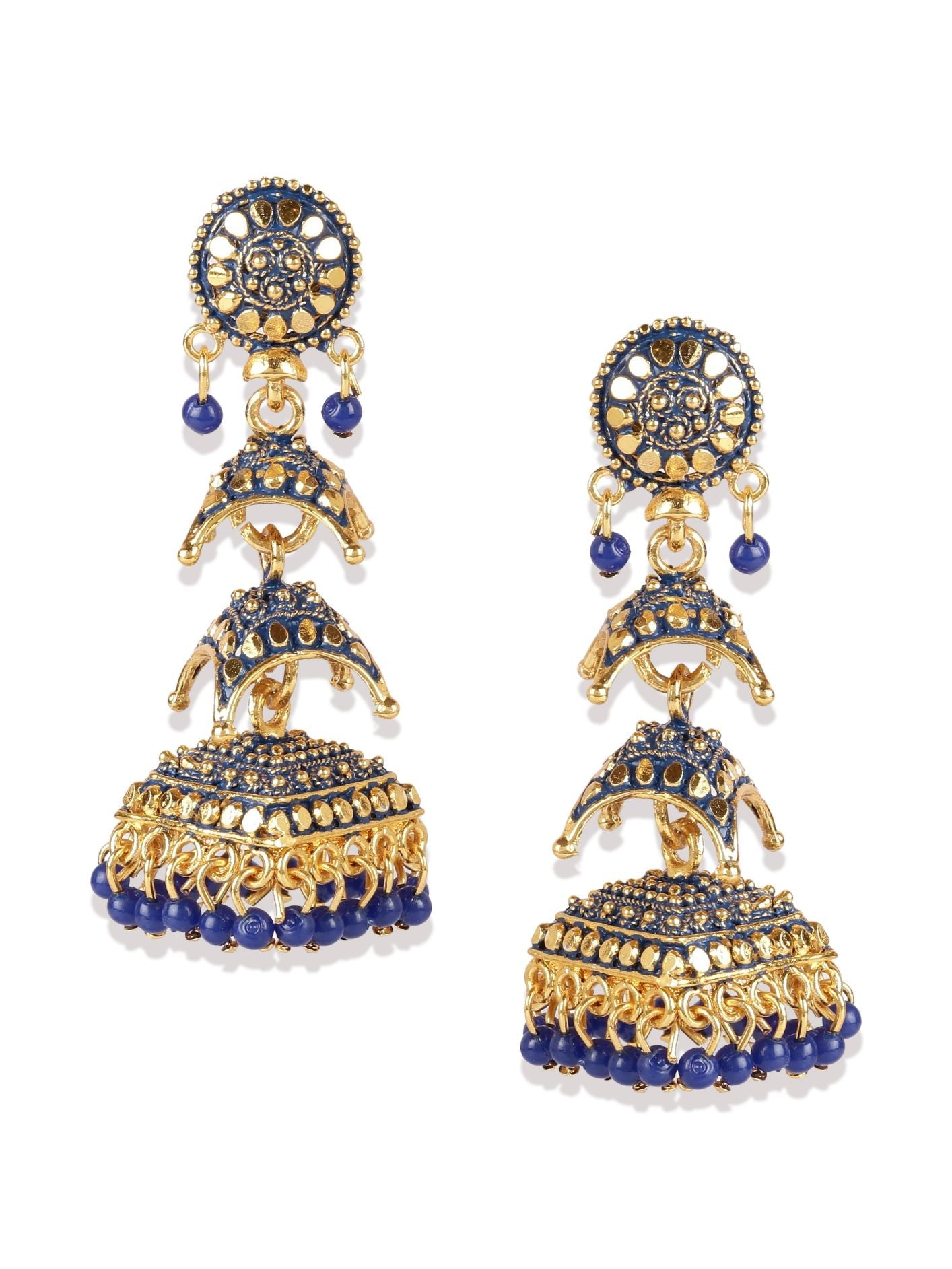 Women's Blue & Gold-Toned Dome Shaped Jhumkas