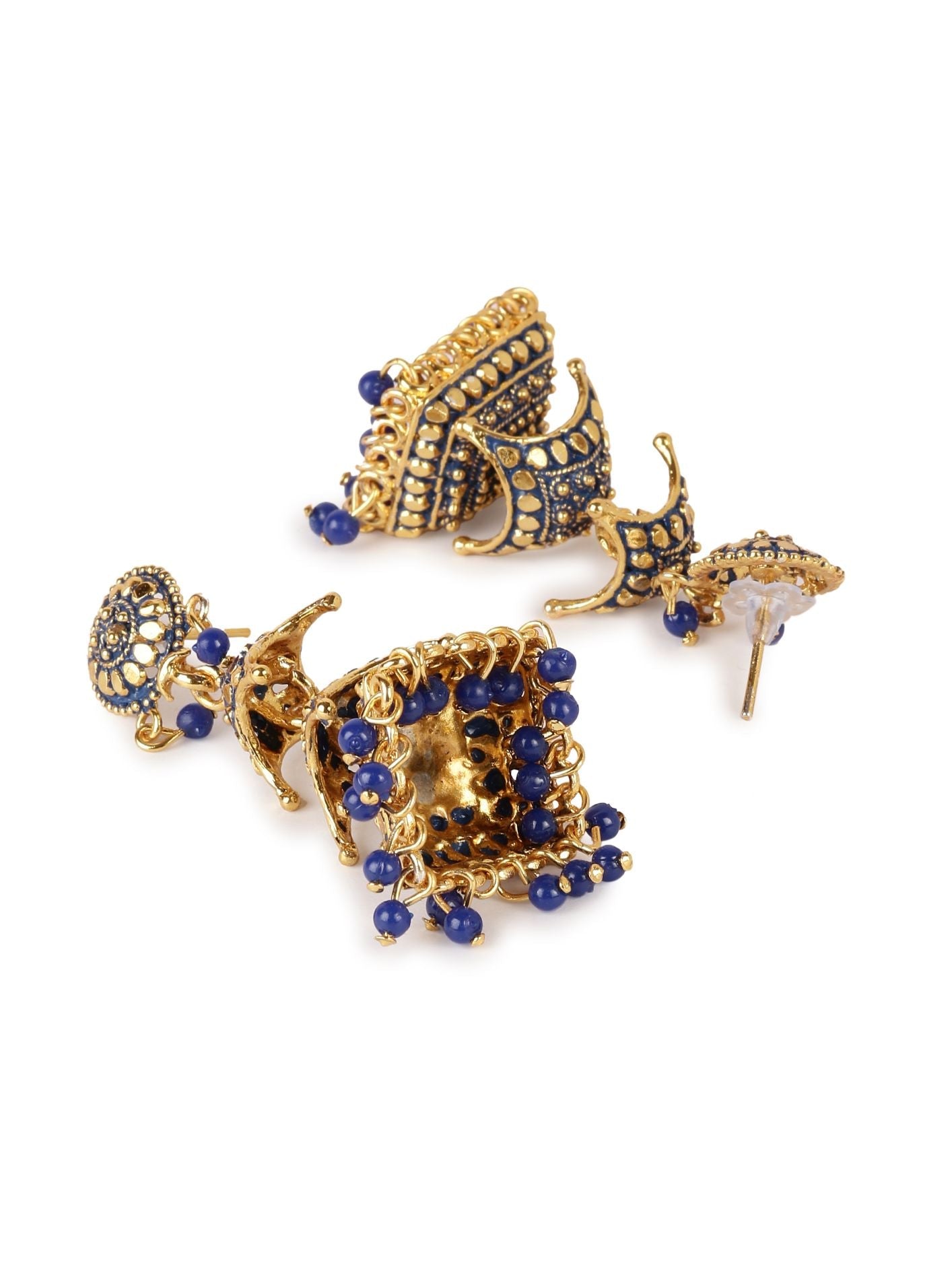 Women's Blue & Gold-Toned Dome Shaped Jhumkas