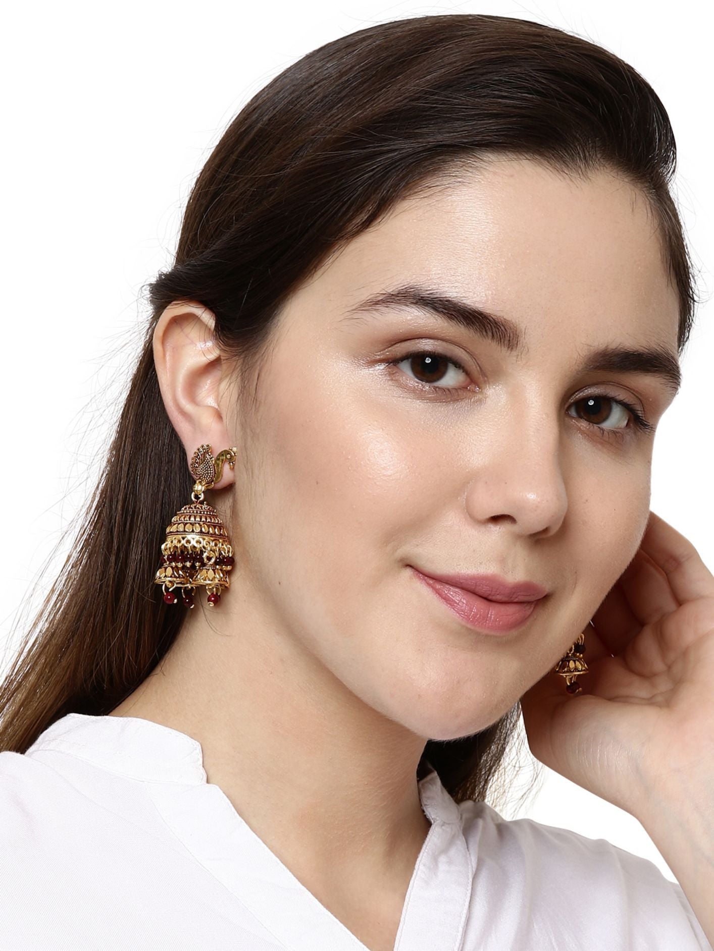 Women's Gold Plated & Maroon Enamelled Dome Shaped Jhumkas