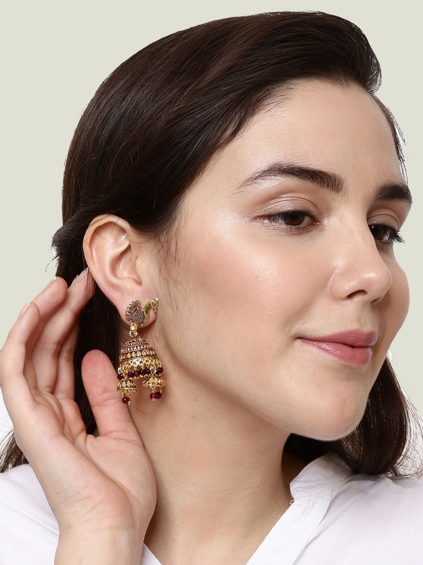Women's Gold Plated & Maroon Enamelled Dome Shaped Jhumkas