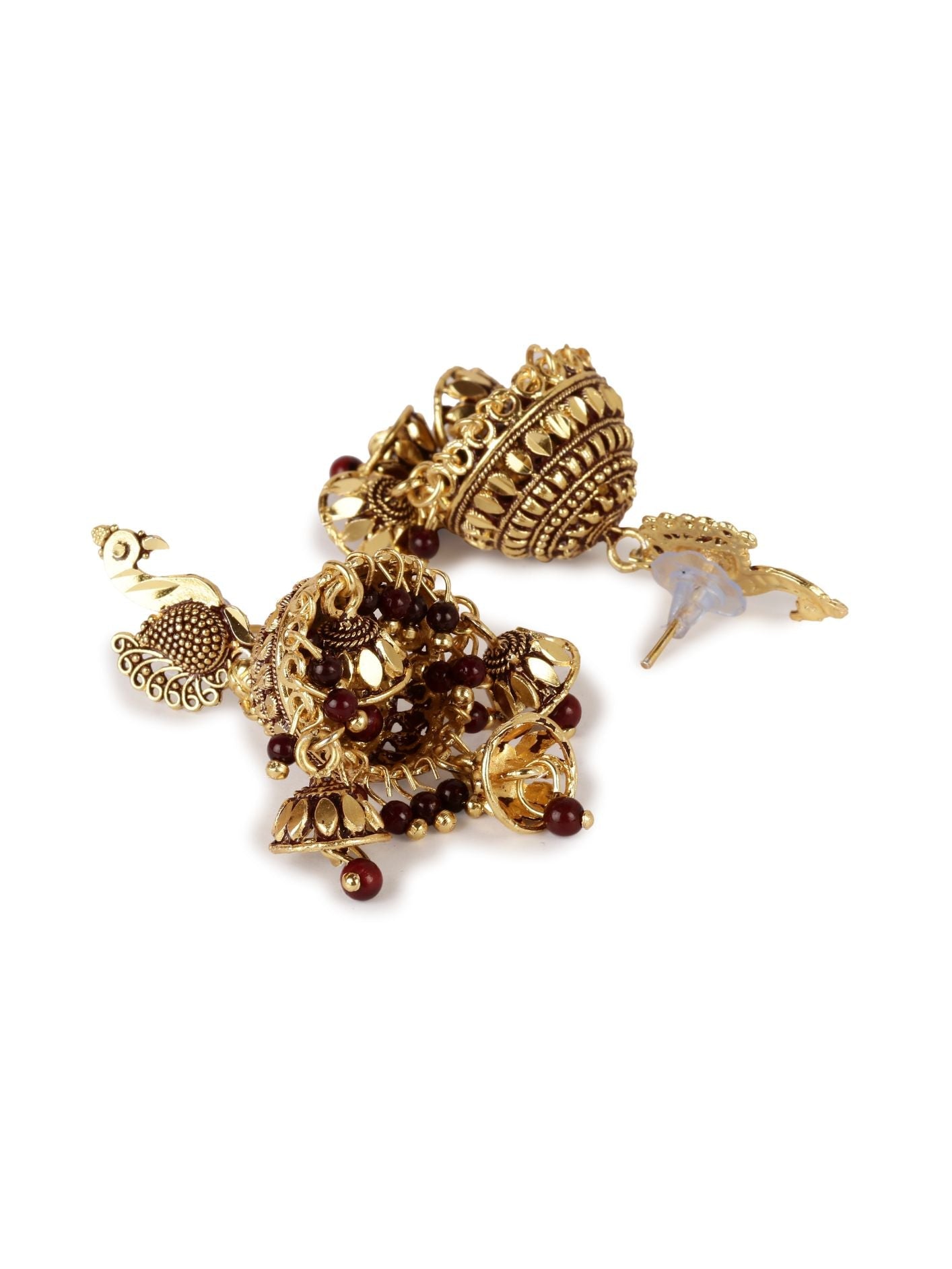 Women's Gold Plated & Maroon Enamelled Dome Shaped Jhumkas