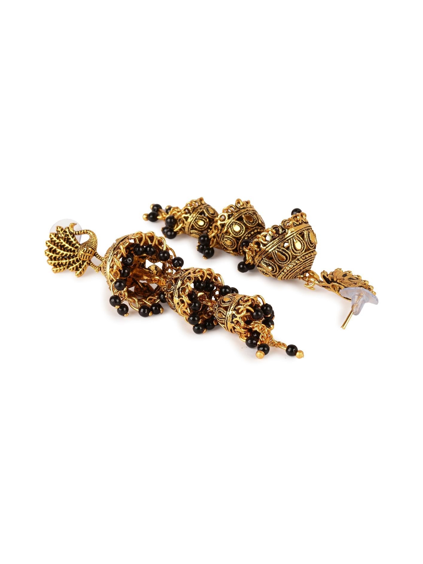 Women's Gold Plated & Black Peacock Shaped Enamelled Jhumkas