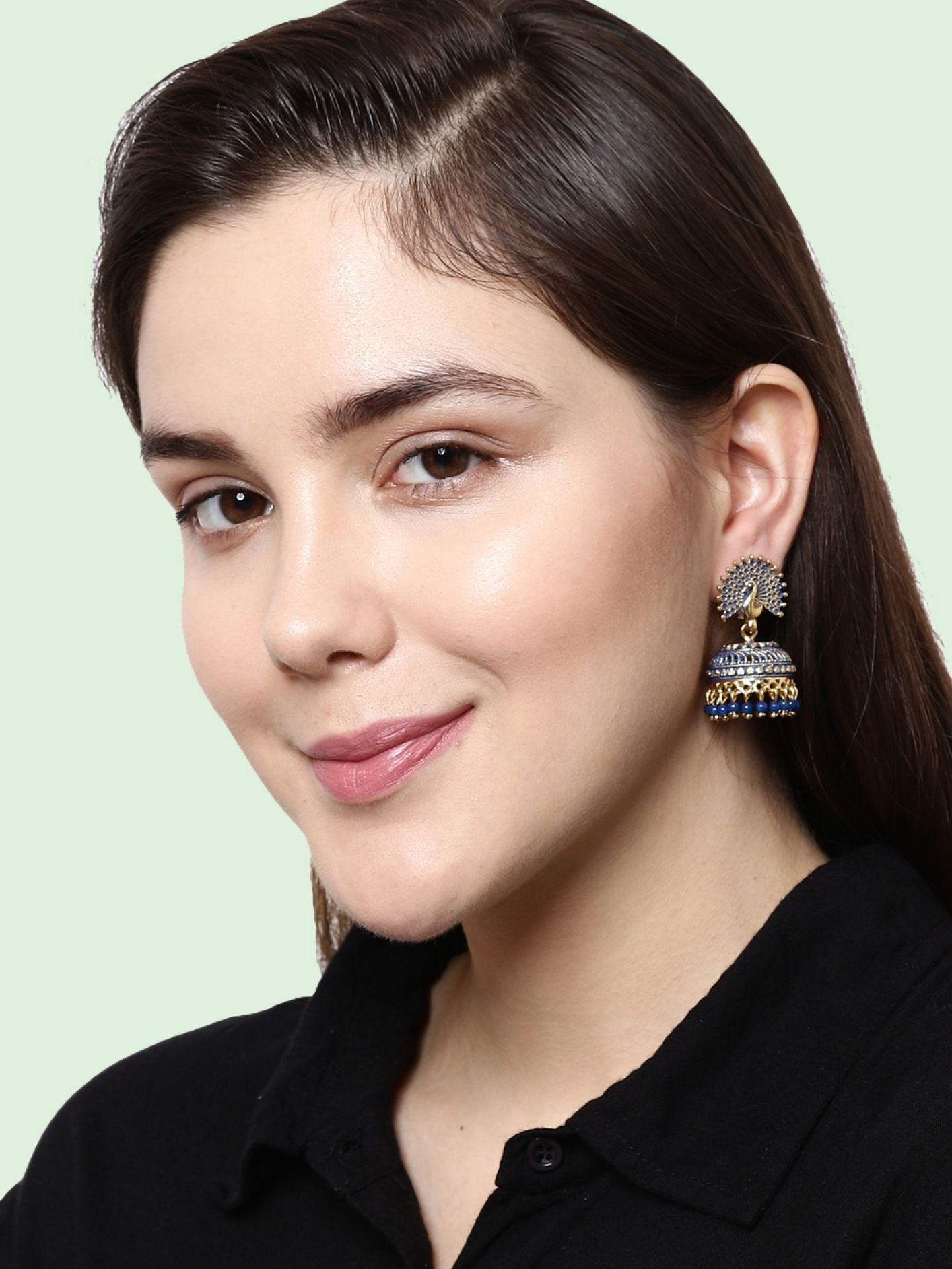 Women's Blue & Gold-Plated Enamelled Dome Shaped Jhumkas