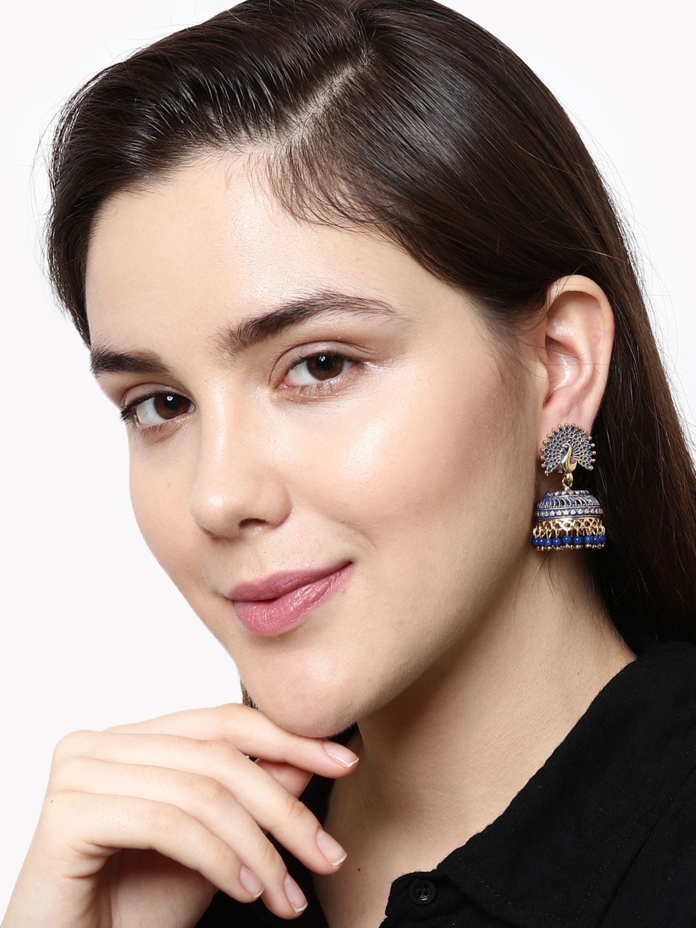 Women's Blue & Gold-Plated Enamelled Dome Shaped Jhumkas