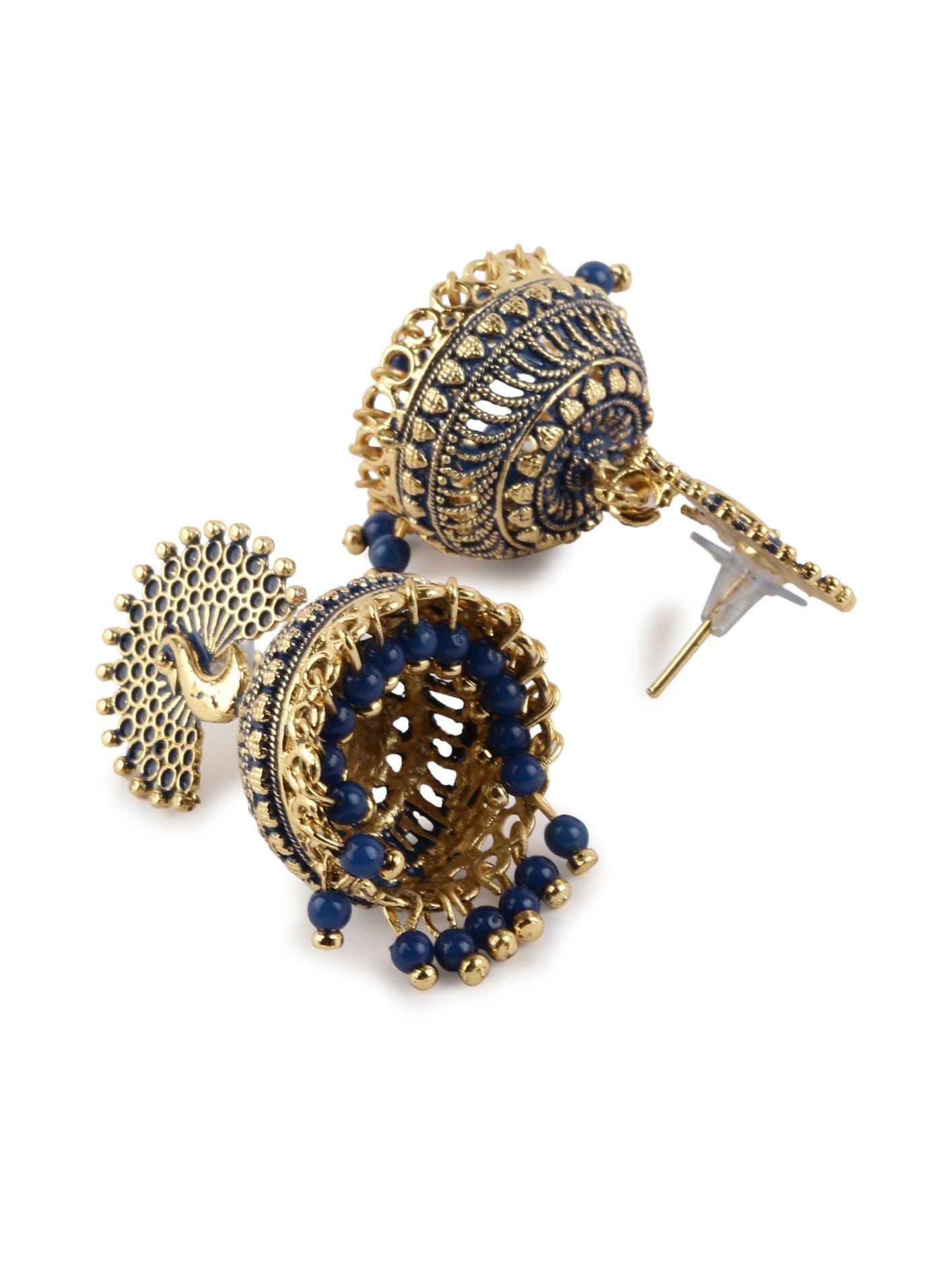 Women's Blue & Gold-Plated Enamelled Dome Shaped Jhumkas