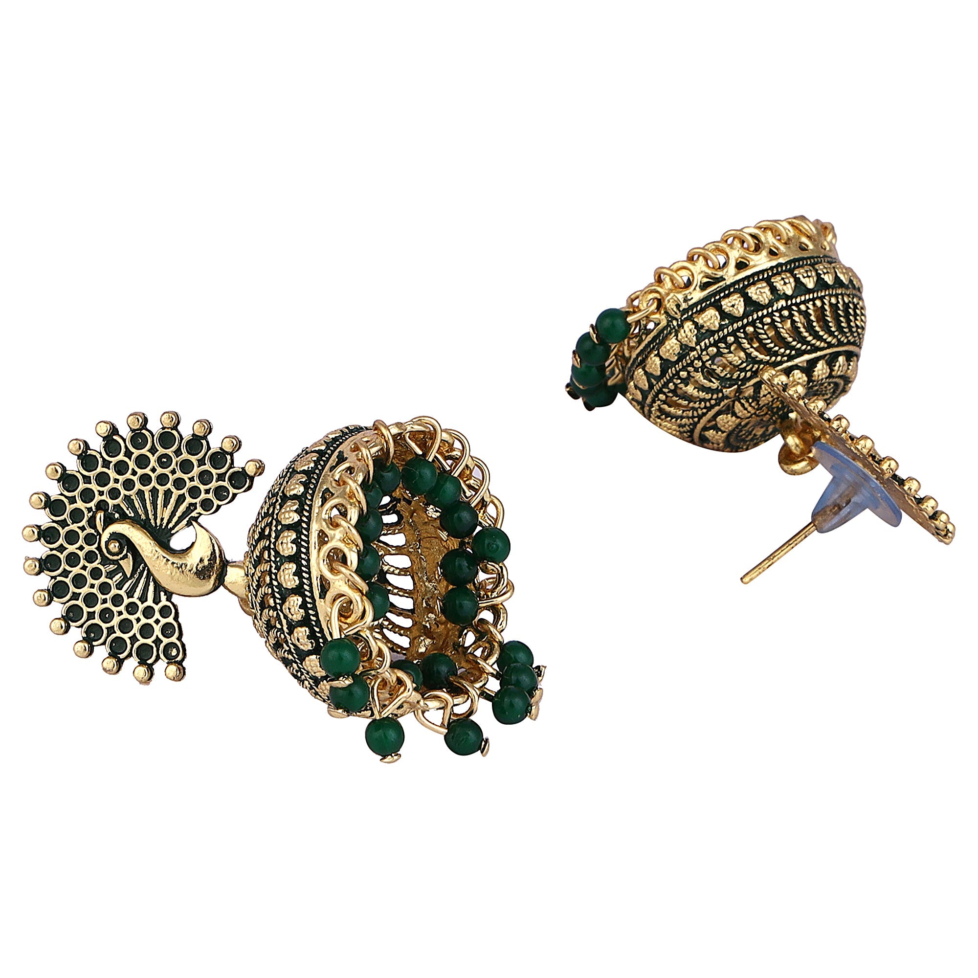Women's Traditional Gold Plated Enamelled Green Jhumka Earring
