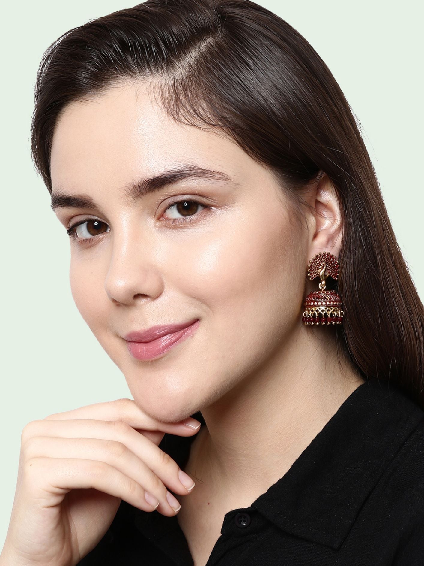 Women's Maroon & Gold-Plated Enamelled Dome Shaped Jhumkas