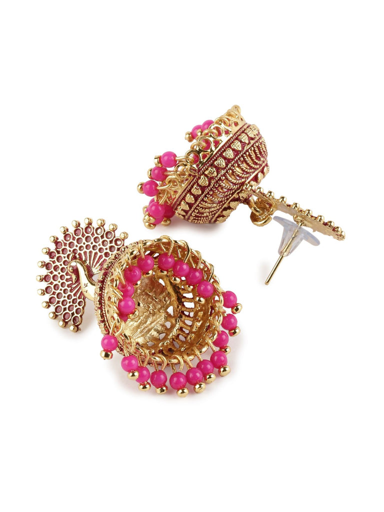 Women's Pink & Gold-Plated Enamelled Dome Shaped Jhumkas