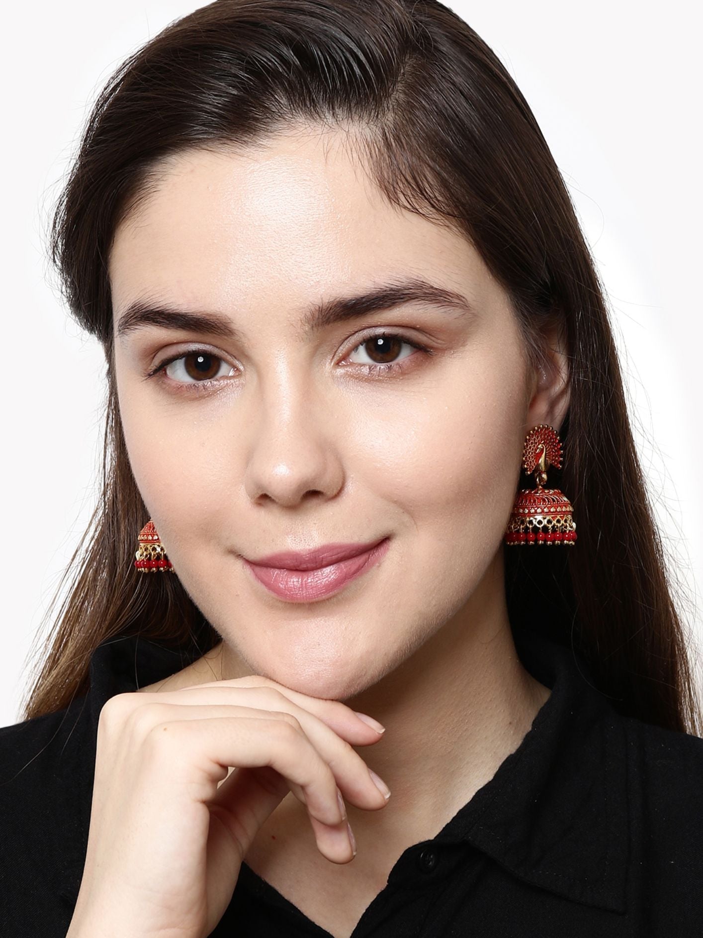 Women's Red & Gold-Plated Enamelled Dome Shaped Jhumkas