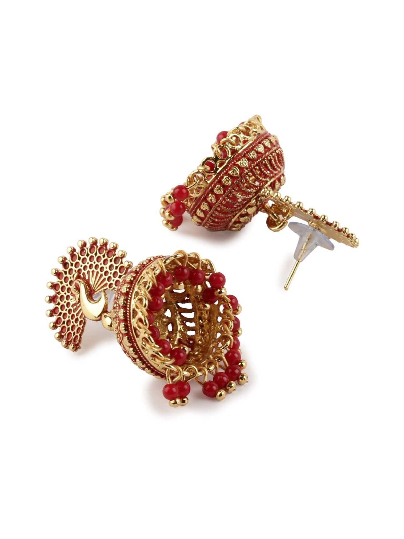 Women's Red & Gold-Plated Enamelled Dome Shaped Jhumkas