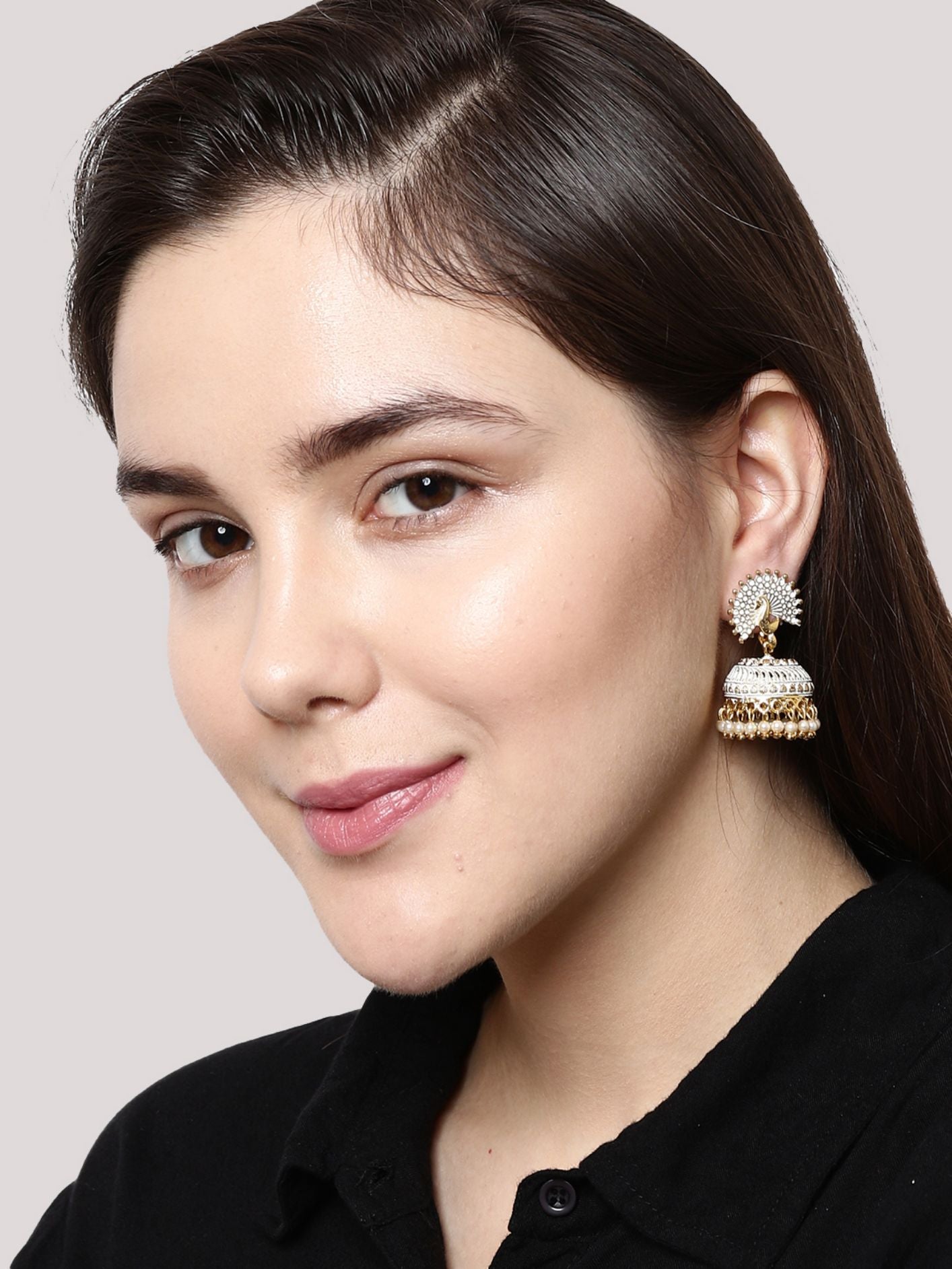 Women's White & Gold-Plated Enamelled Dome Shaped Jhumkas
