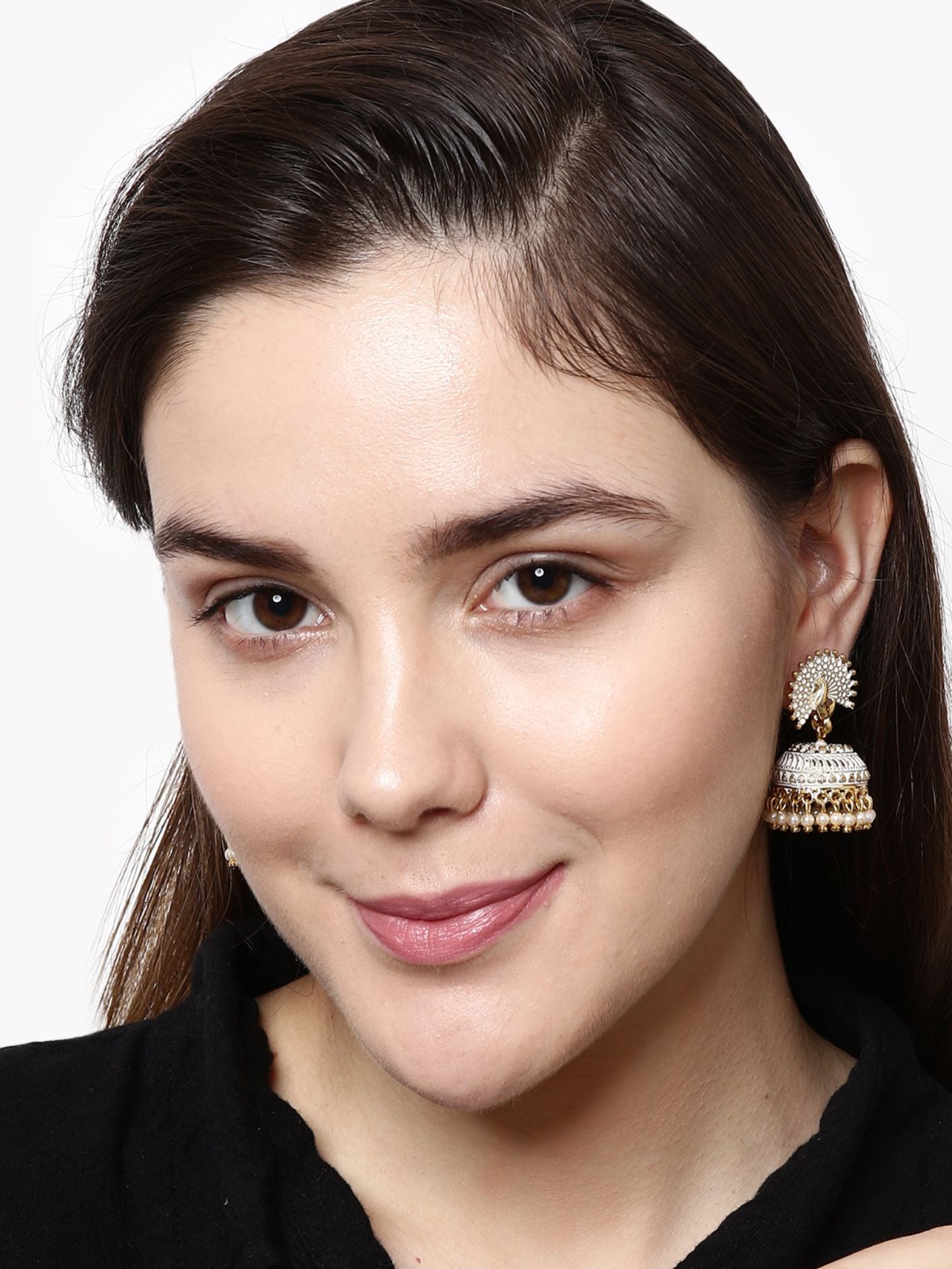 Women's White & Gold-Plated Enamelled Dome Shaped Jhumkas